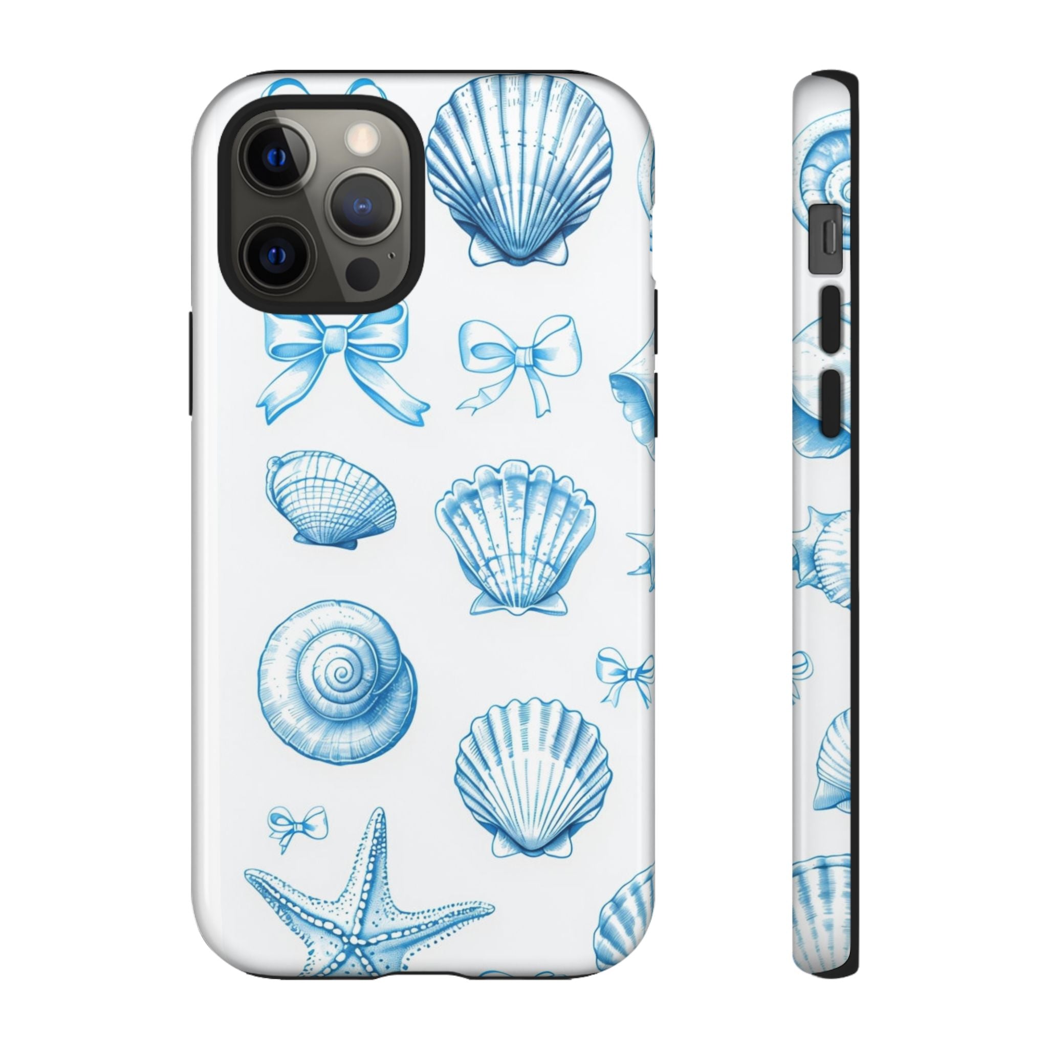 Seaside Shells Phone Case — Blue Nautical Shell & Starfish Pattern