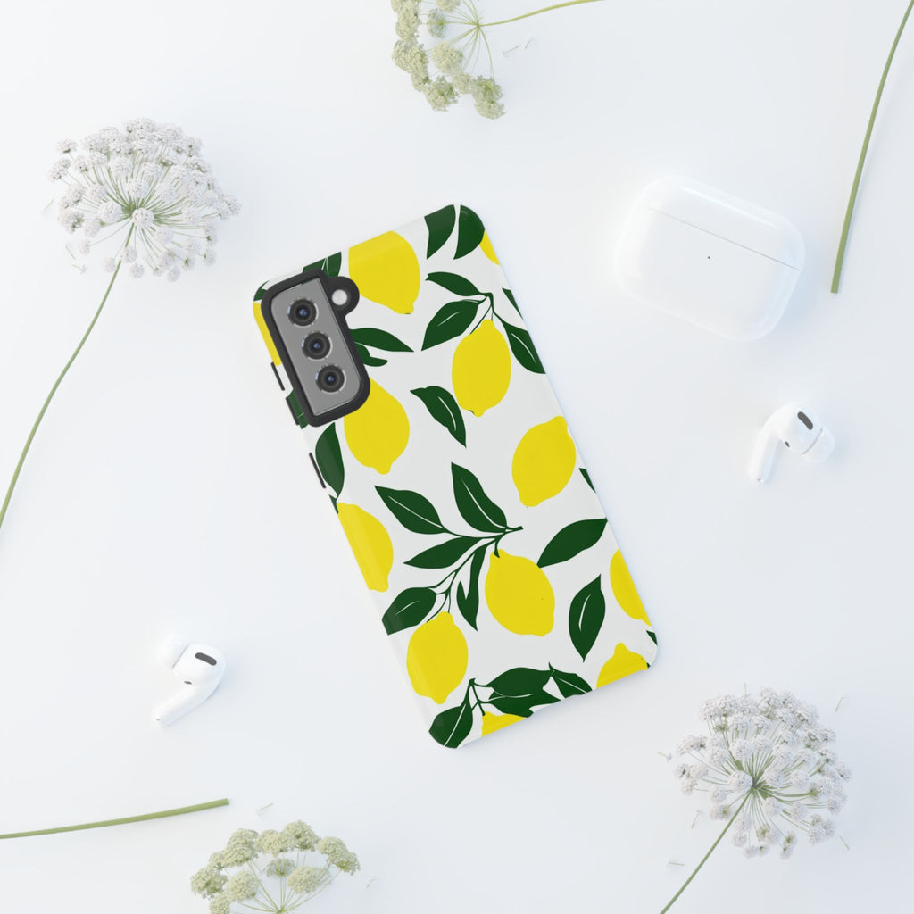 Lemon Pattern Tough Phone Case — Bright Citrus Protective Cover