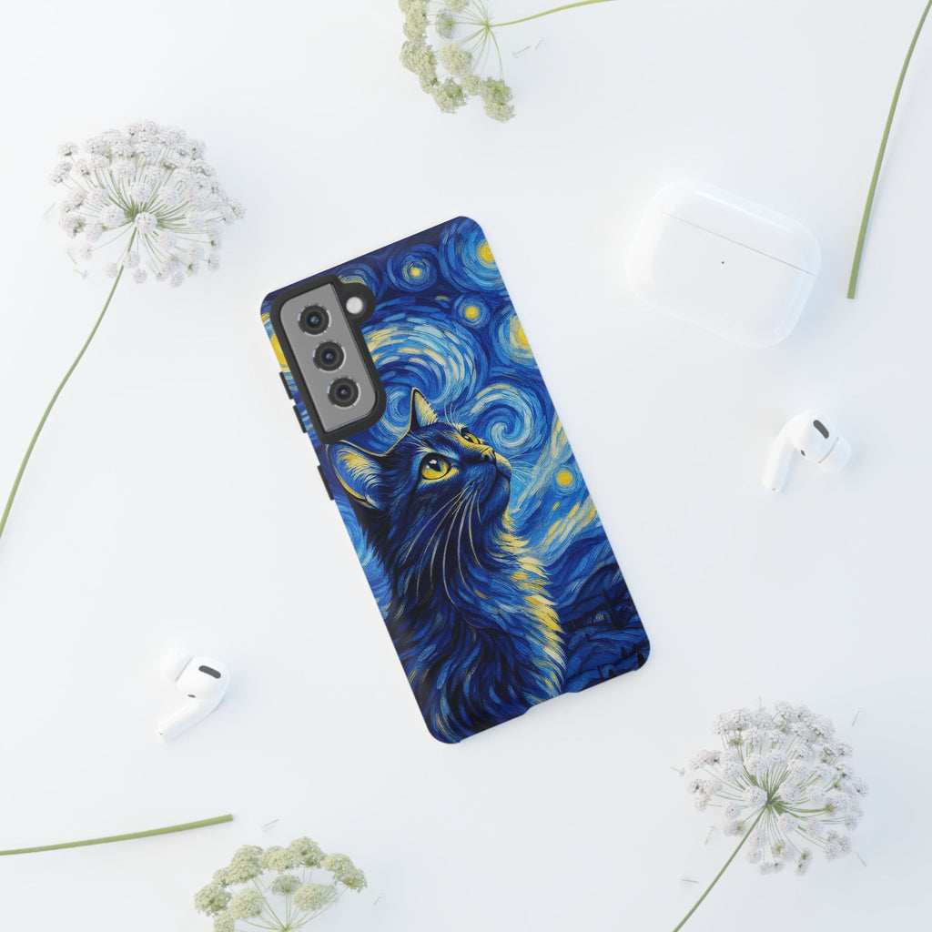 Starry Night Cat Phone Case — Van GoghStyle Blue Galaxy iPhone Cover