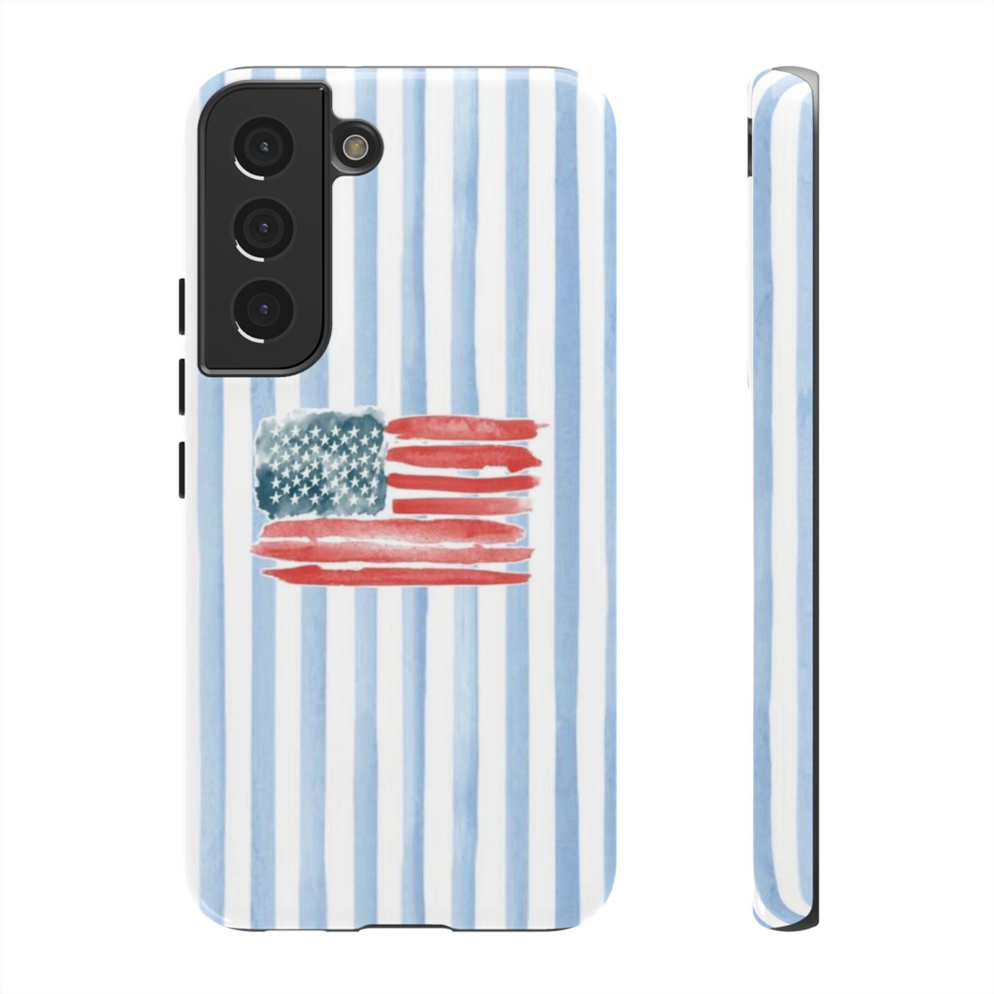 American Flag Watercolor Phone Case - Blue Stripe Tough Case