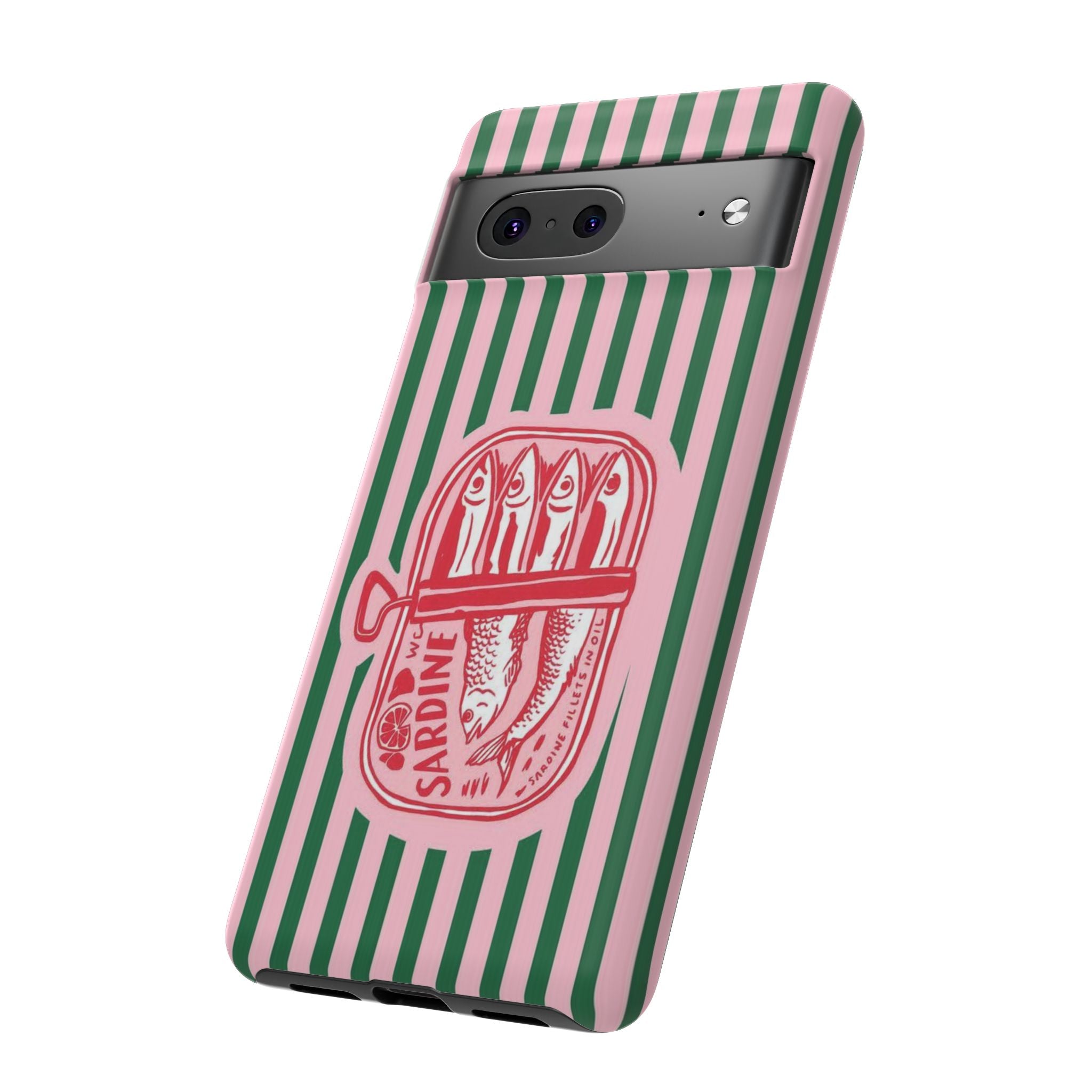 Sardine Stripe Phone Case — Retro Pink & Green Nautical Protection