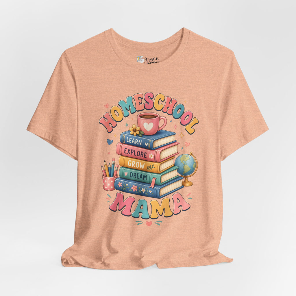 Homeschool Mama T-Shirt – Colorful Stacked Books Design