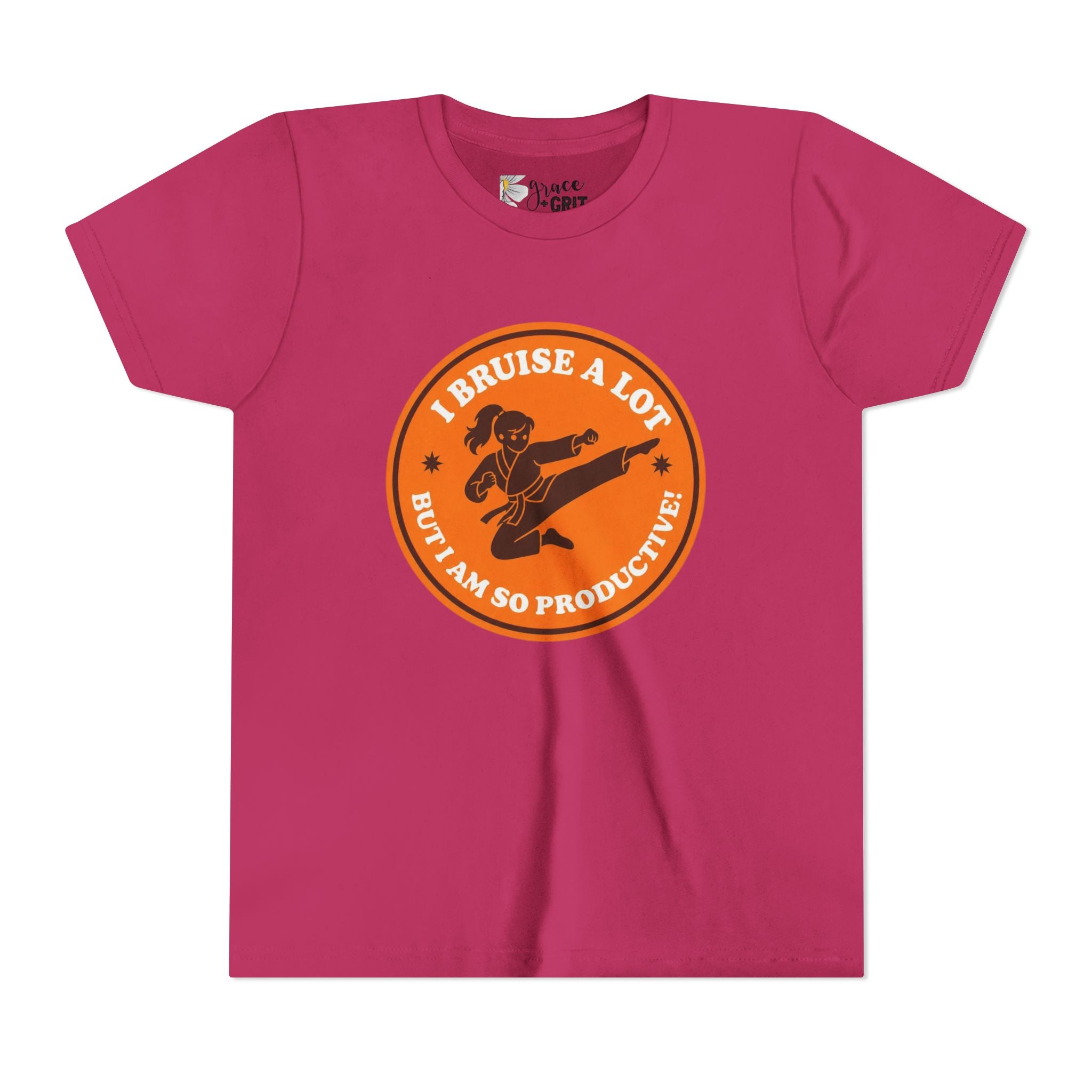 Youth Tee – "I Bruise a Lot But I Am So Productive" Martial Arts Graphic
