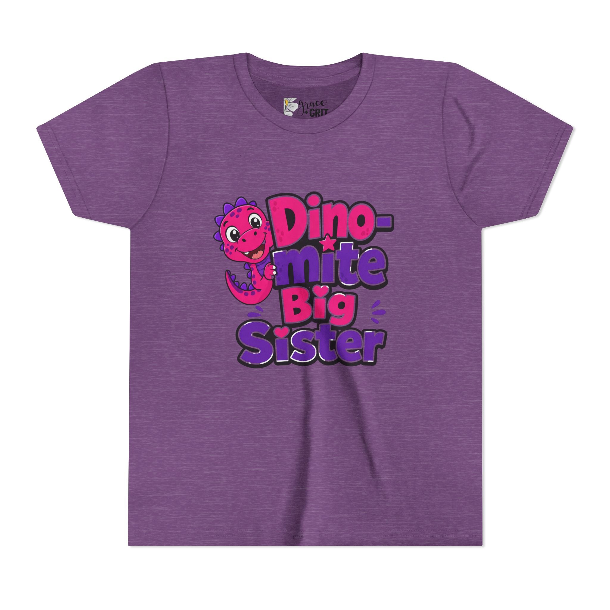 Dino-mite Big Sister Youth Tee — Cute Pink Dinosaur Big Sister Shirt
