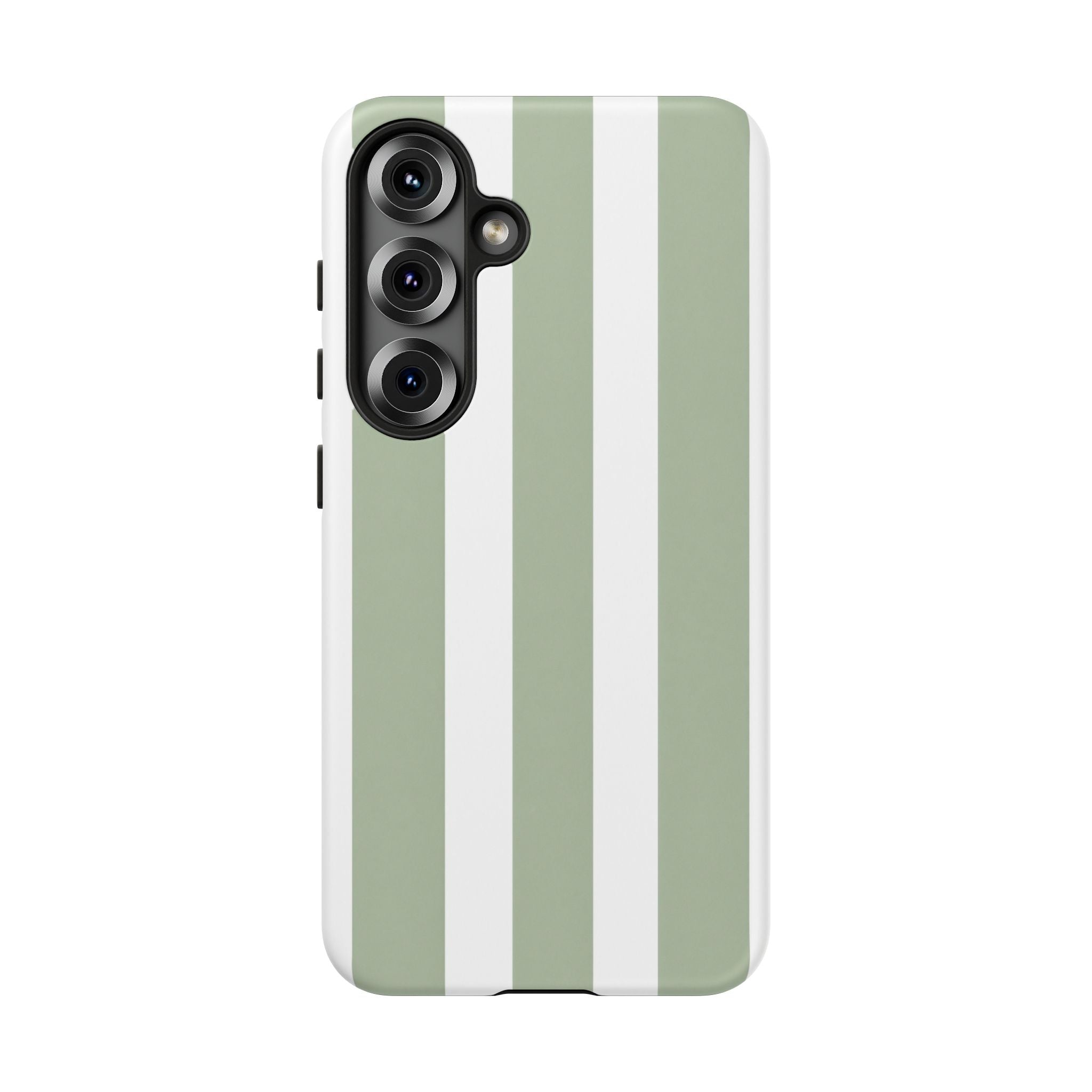 Striped Sage Tough Phone Case — Durable Green & White Vertical Stripe Phone Cover