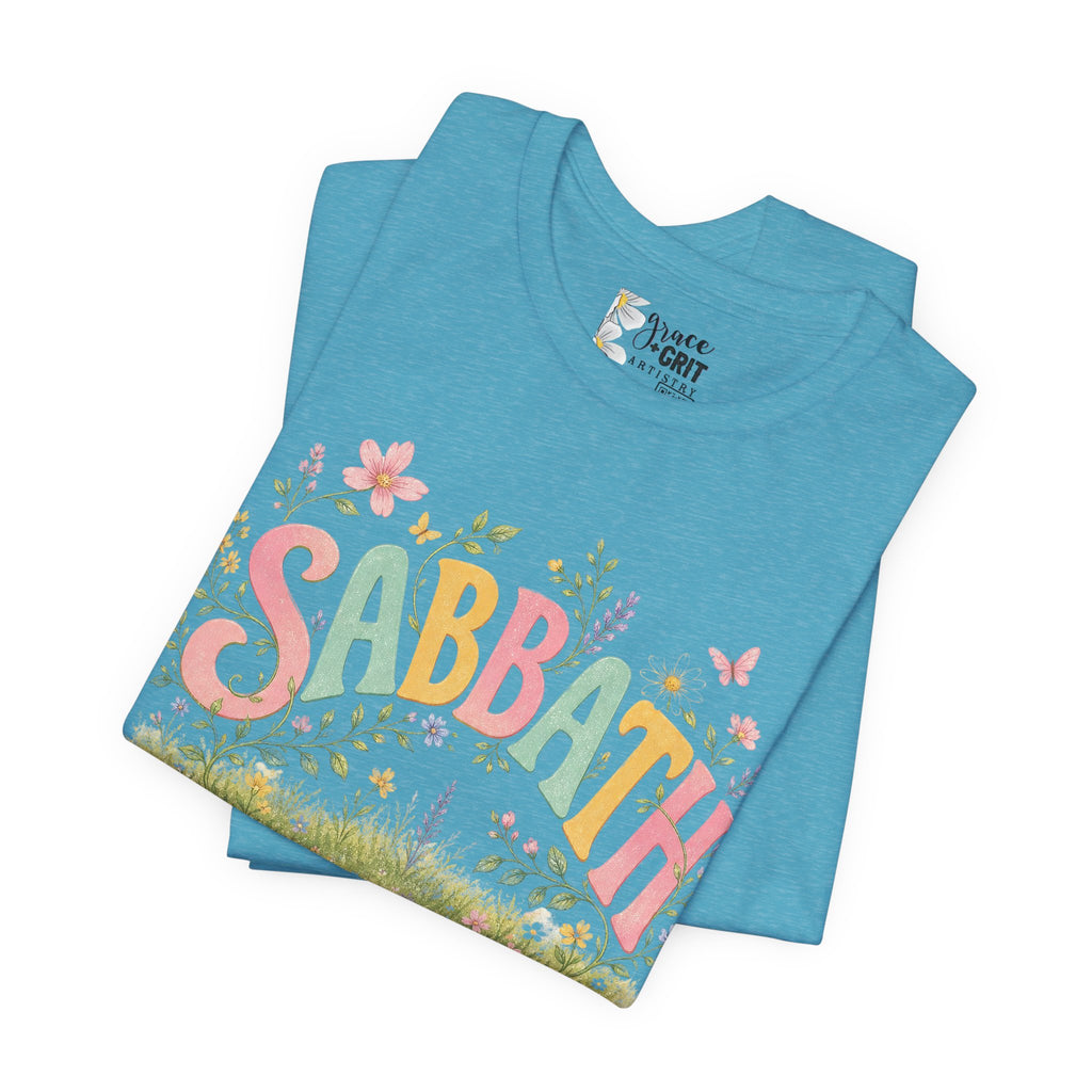 Sabbath Floral Script Tee | Pastel Flowers, Meadow Illustration