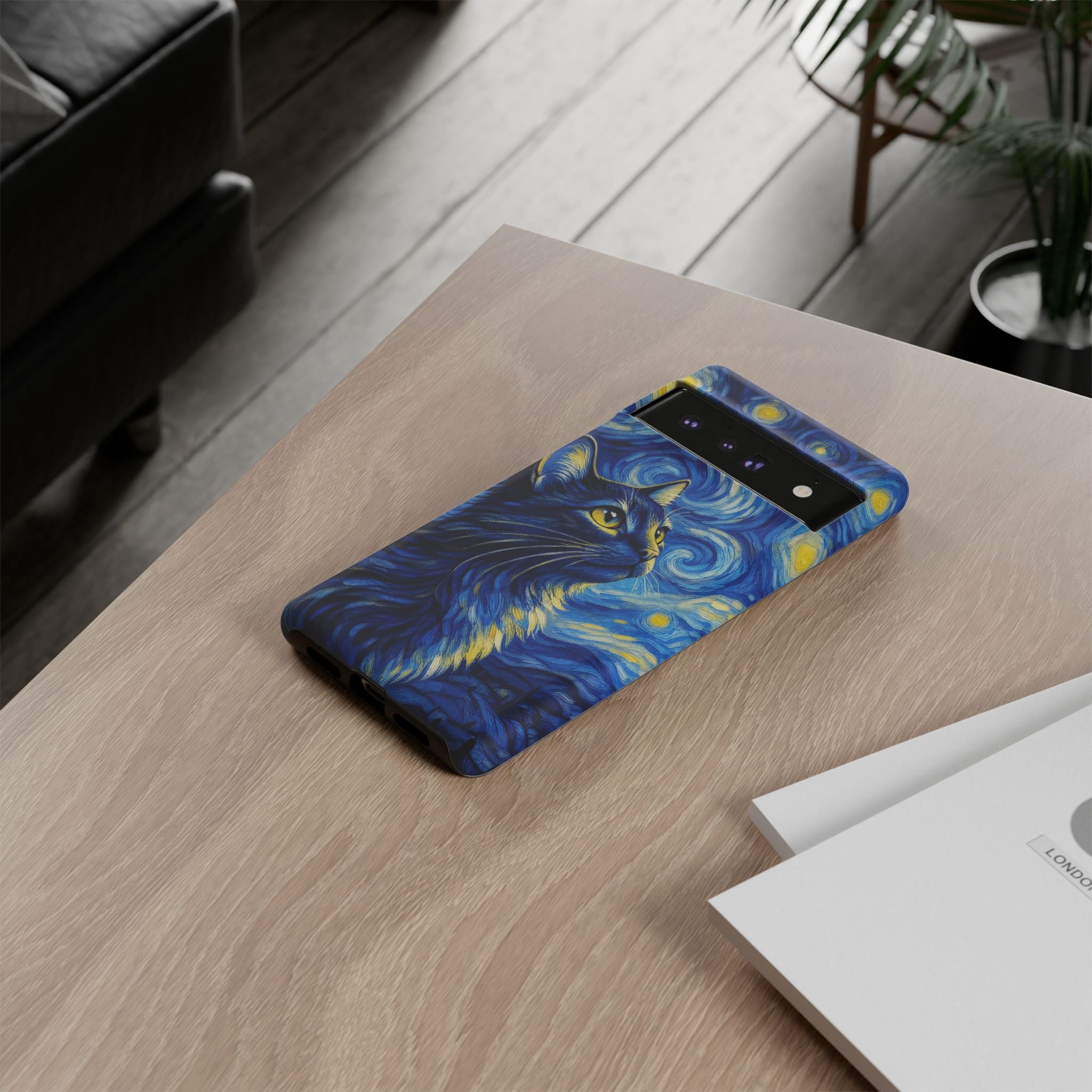 Starry Night Cat Phone Case — Van GoghStyle Blue Galaxy iPhone Cover