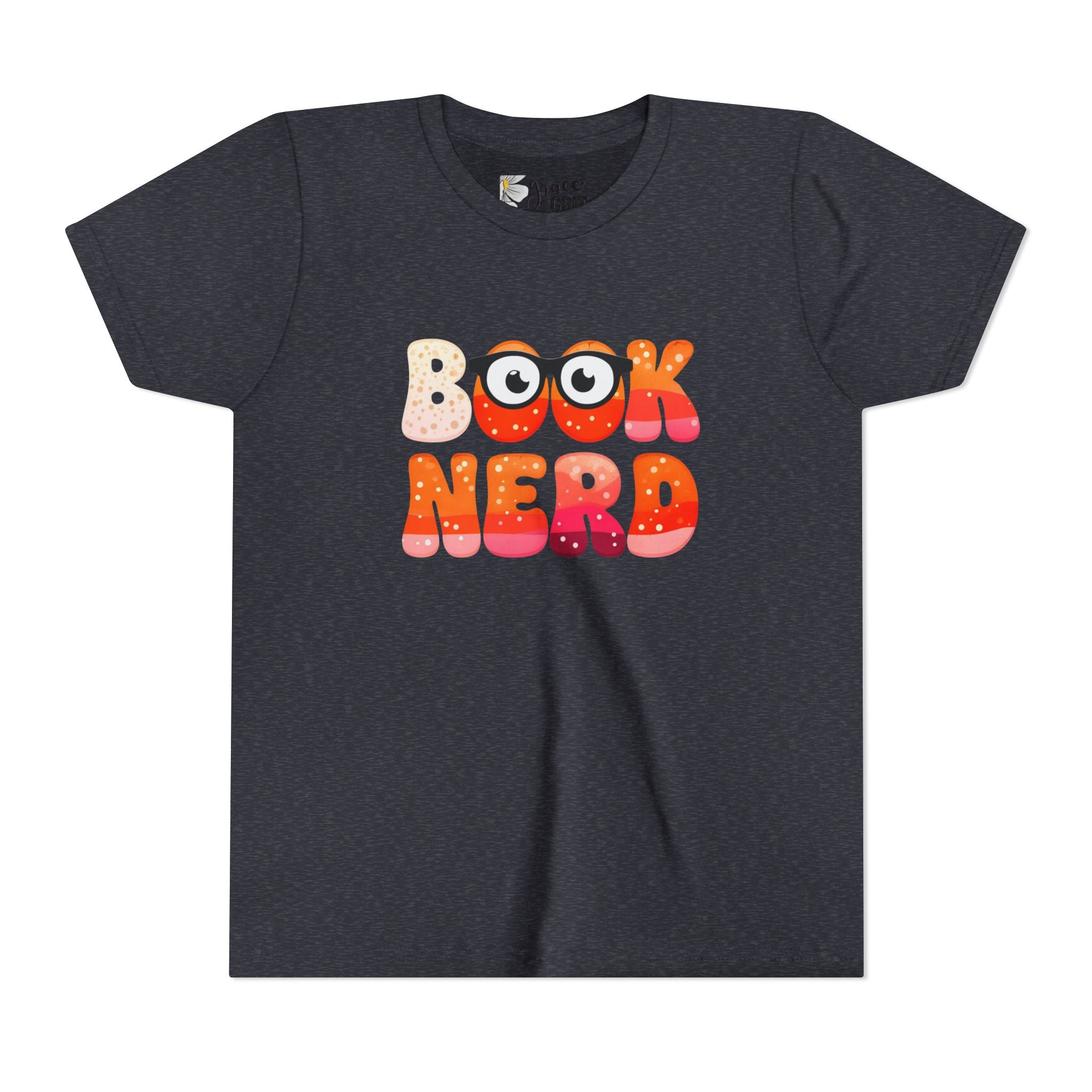 Book Nerd Youth Tee | Cute Retro Bubble Letters with Glasses