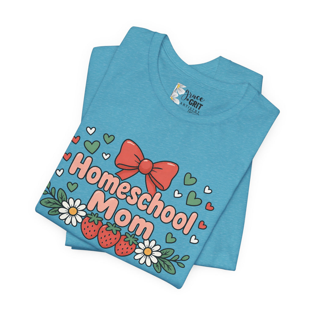 Homeschool Mom T-Shirt – Floral Strawberry Design with Bow