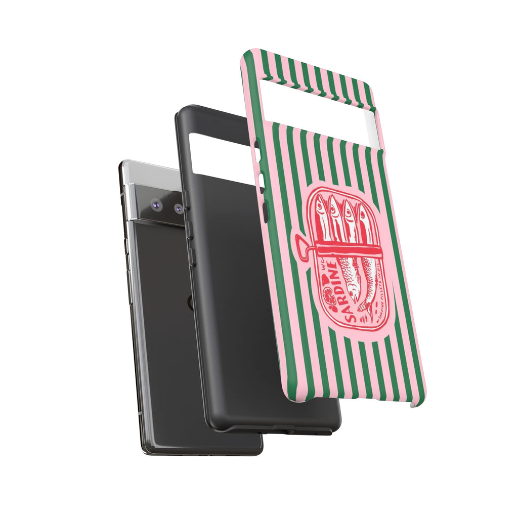 Sardine Stripe Phone Case — Retro Pink & Green Nautical Protection
