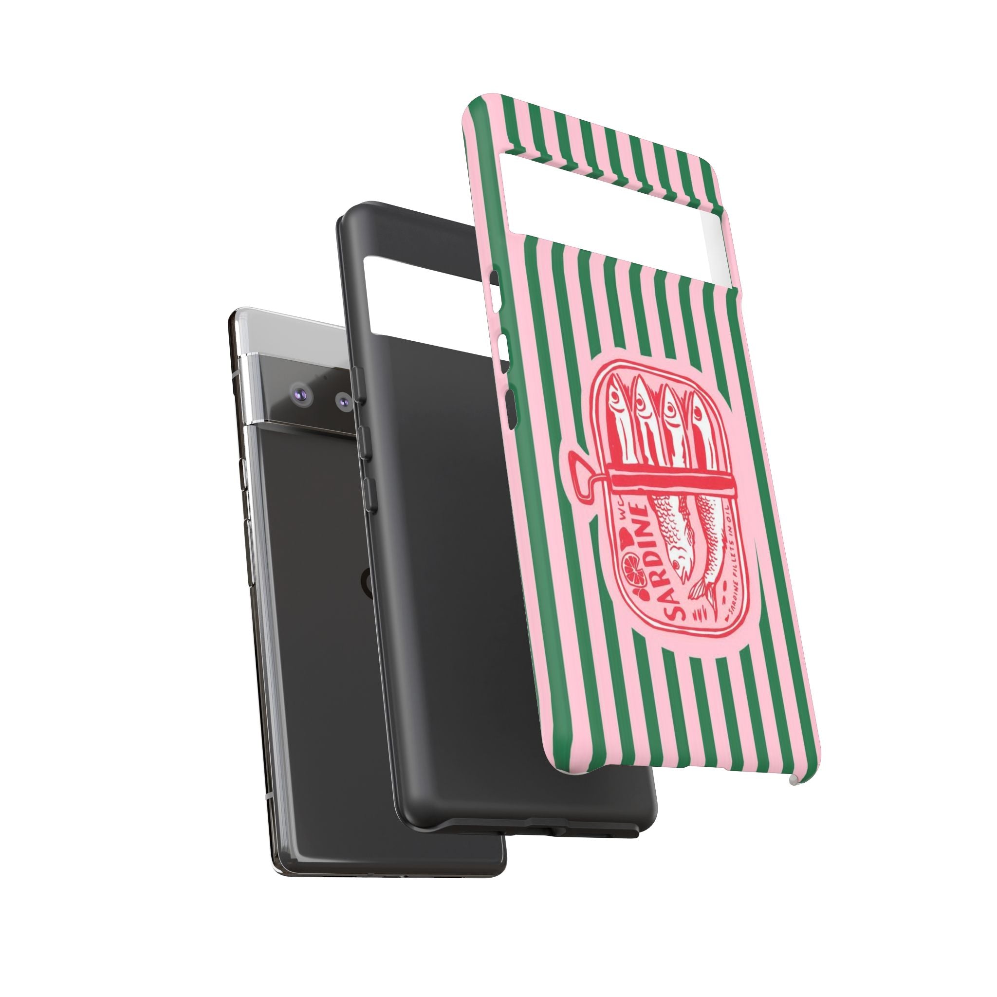 Sardine Stripe Phone Case — Retro Pink & Green Nautical Protection
