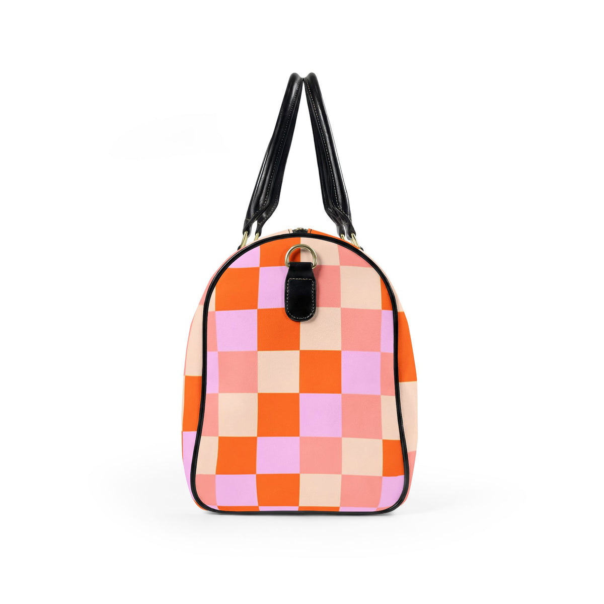 Pink Orange Checkerboard Faux Leather Travel Bag