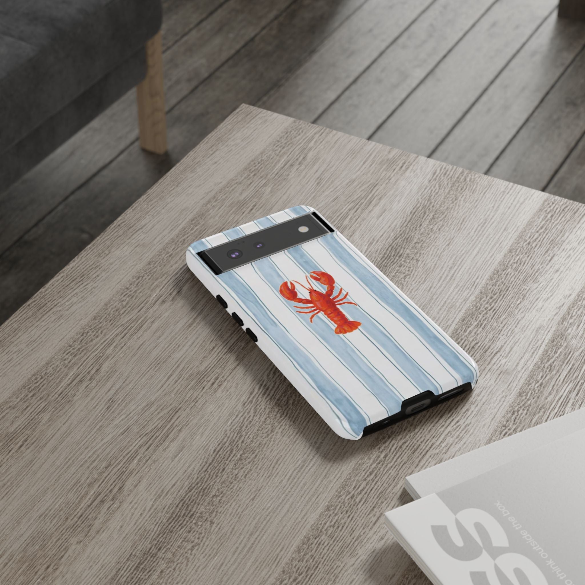 Lobster Stripe Phone Case — Nautical Blue & White Protective Cover