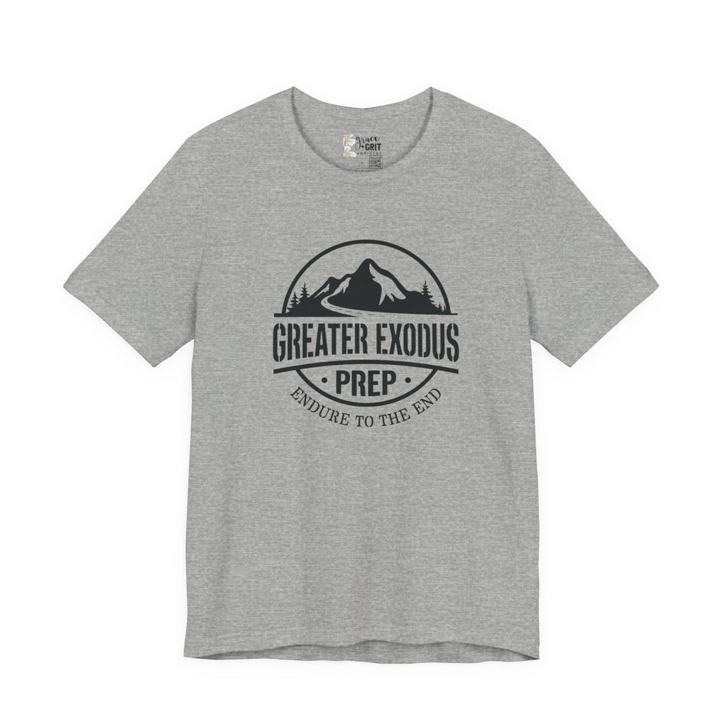 Greater Exodus Prep T-Shirt — Mountain Logo “Endure to the End” Adventure Tee