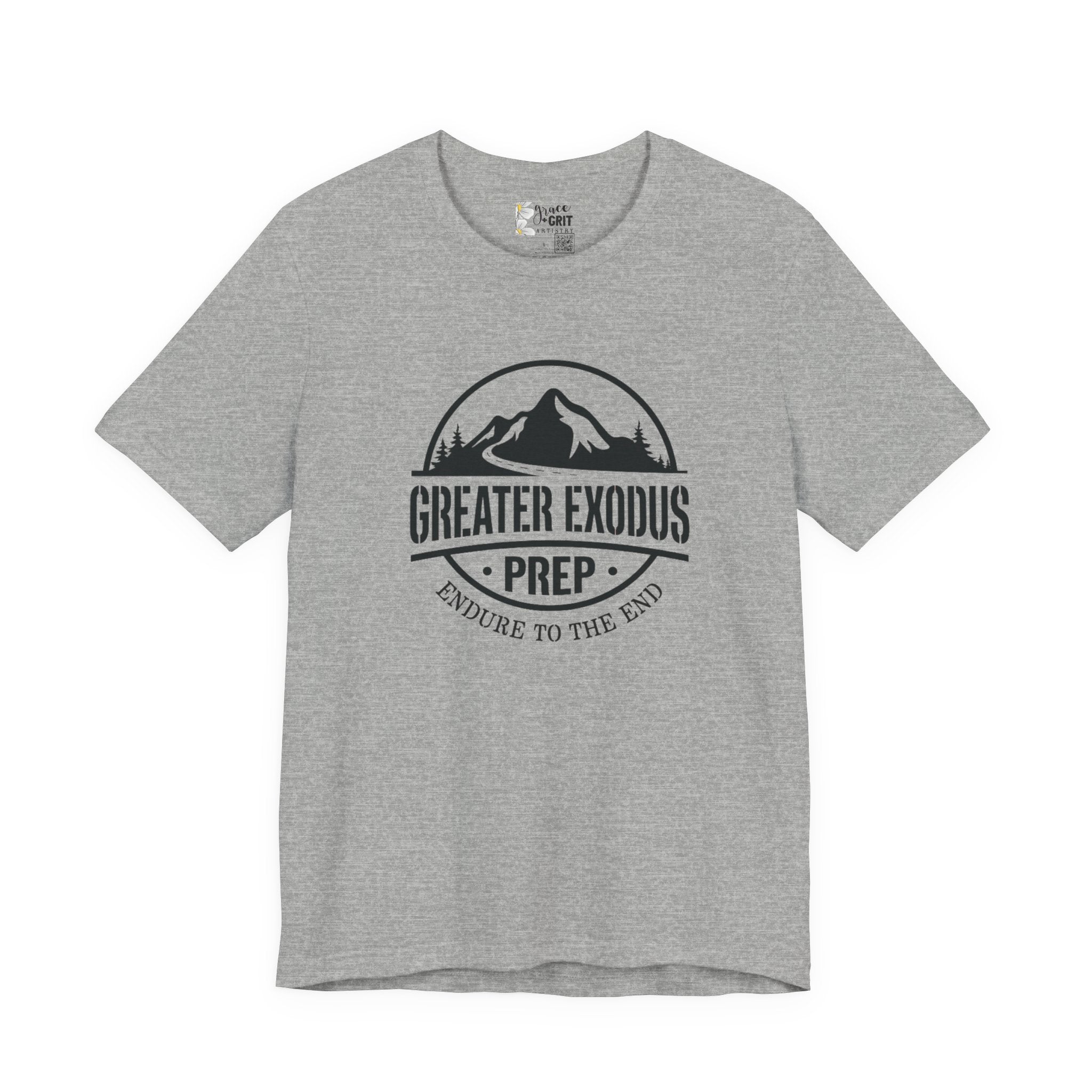 Greater Exodus Prep T-Shirt — Mountain Logo “Endure to the End” Adventure Tee