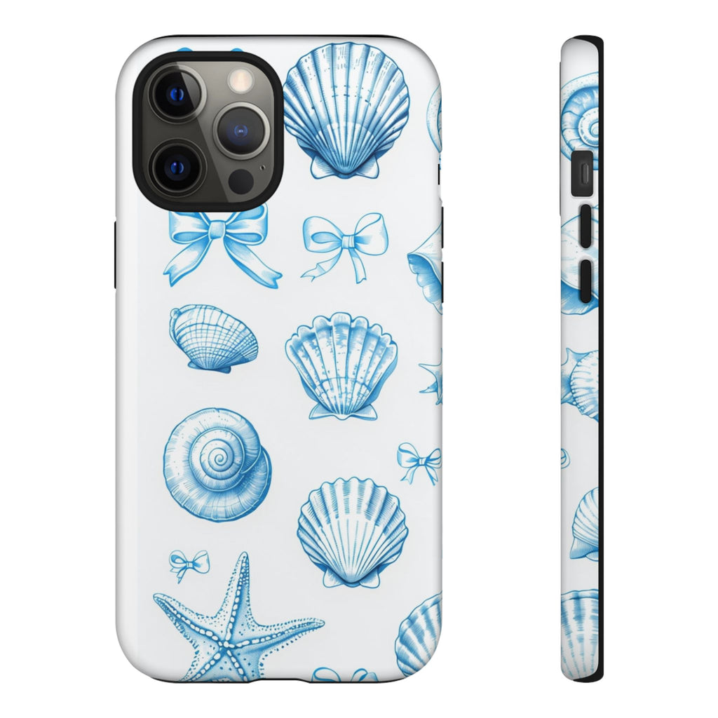 Seaside Shells Phone Case — Blue Nautical Shell & Starfish Pattern