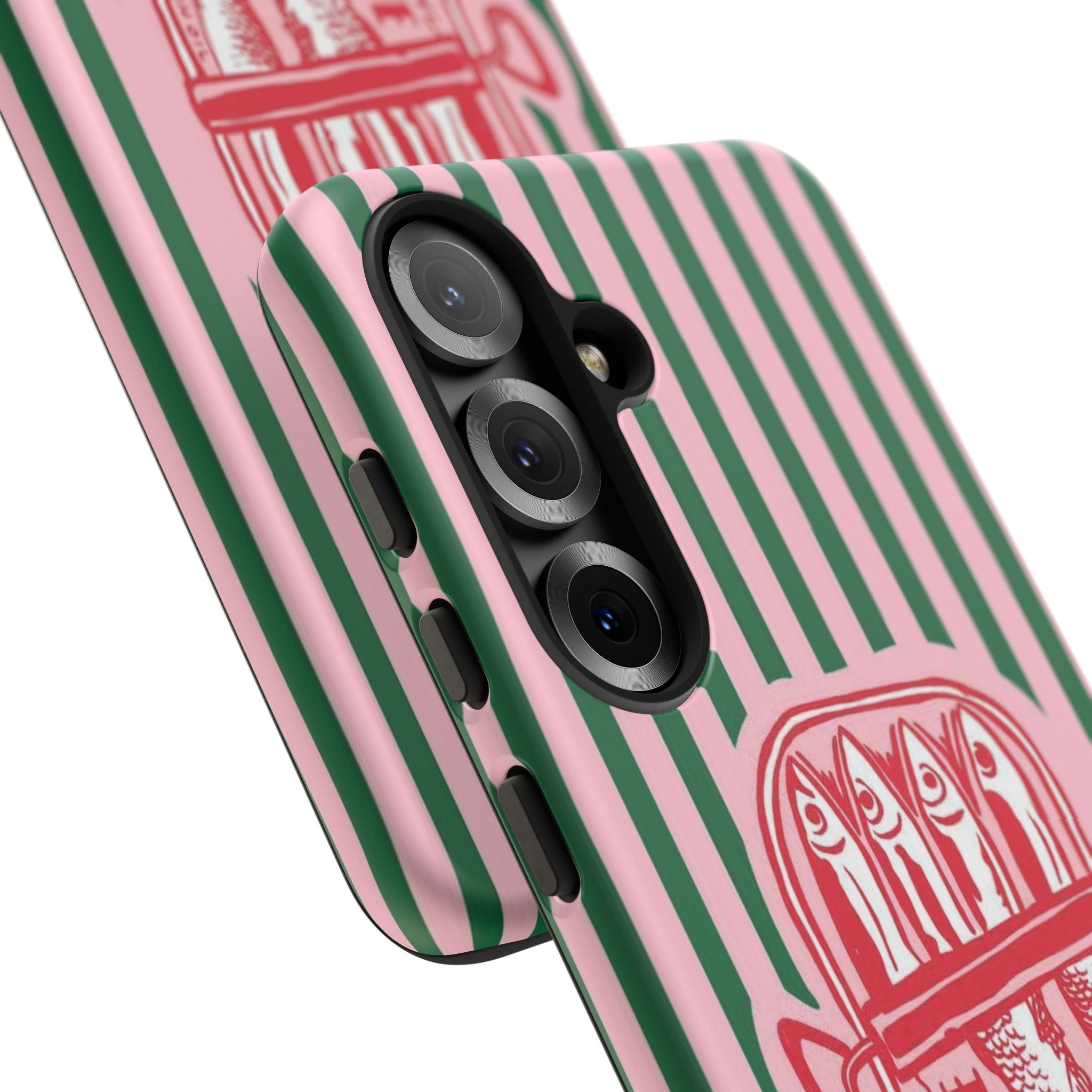 Sardine Stripe Phone Case — Retro Pink & Green Nautical Protection
