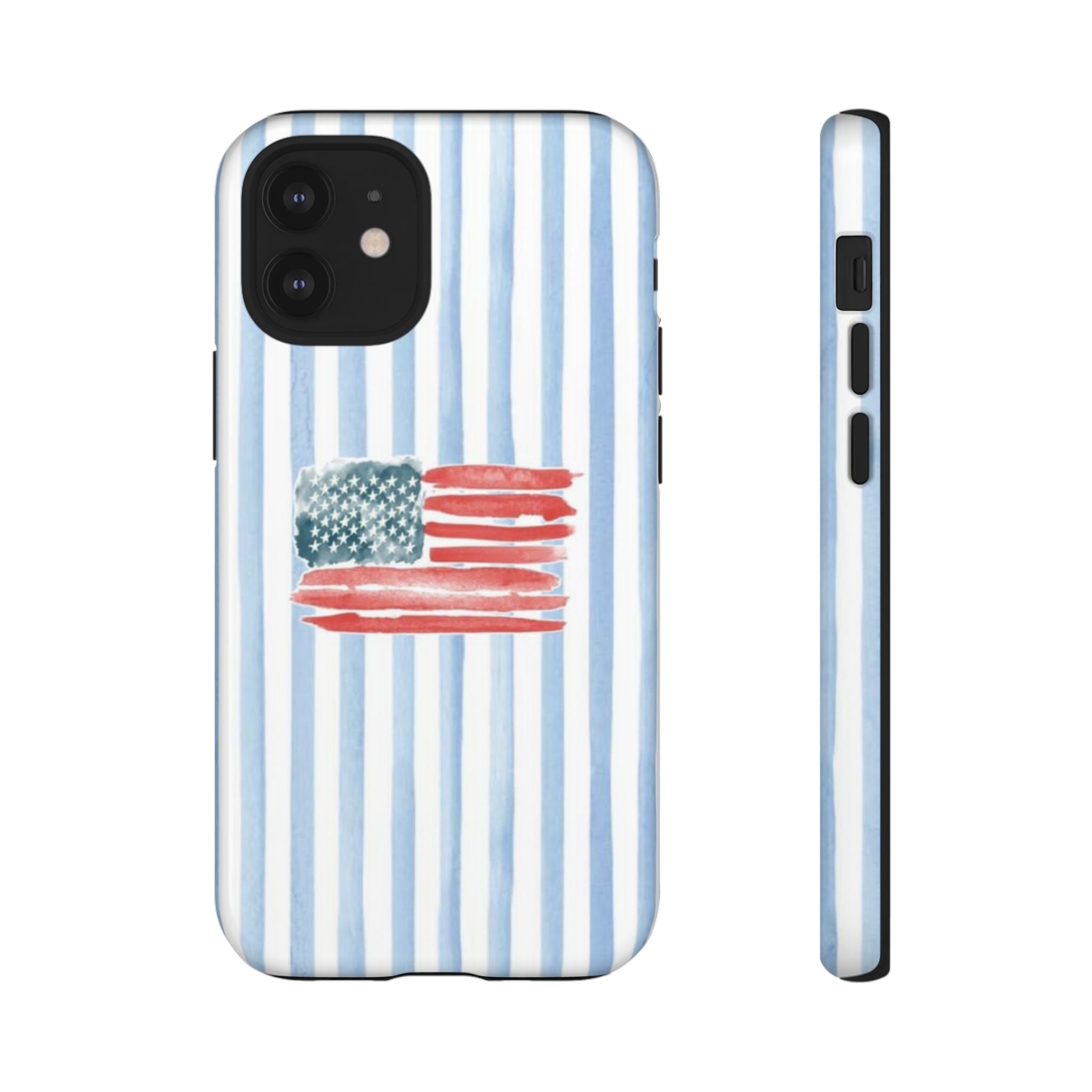 American Flag Watercolor Phone Case - Blue Stripe Tough Case