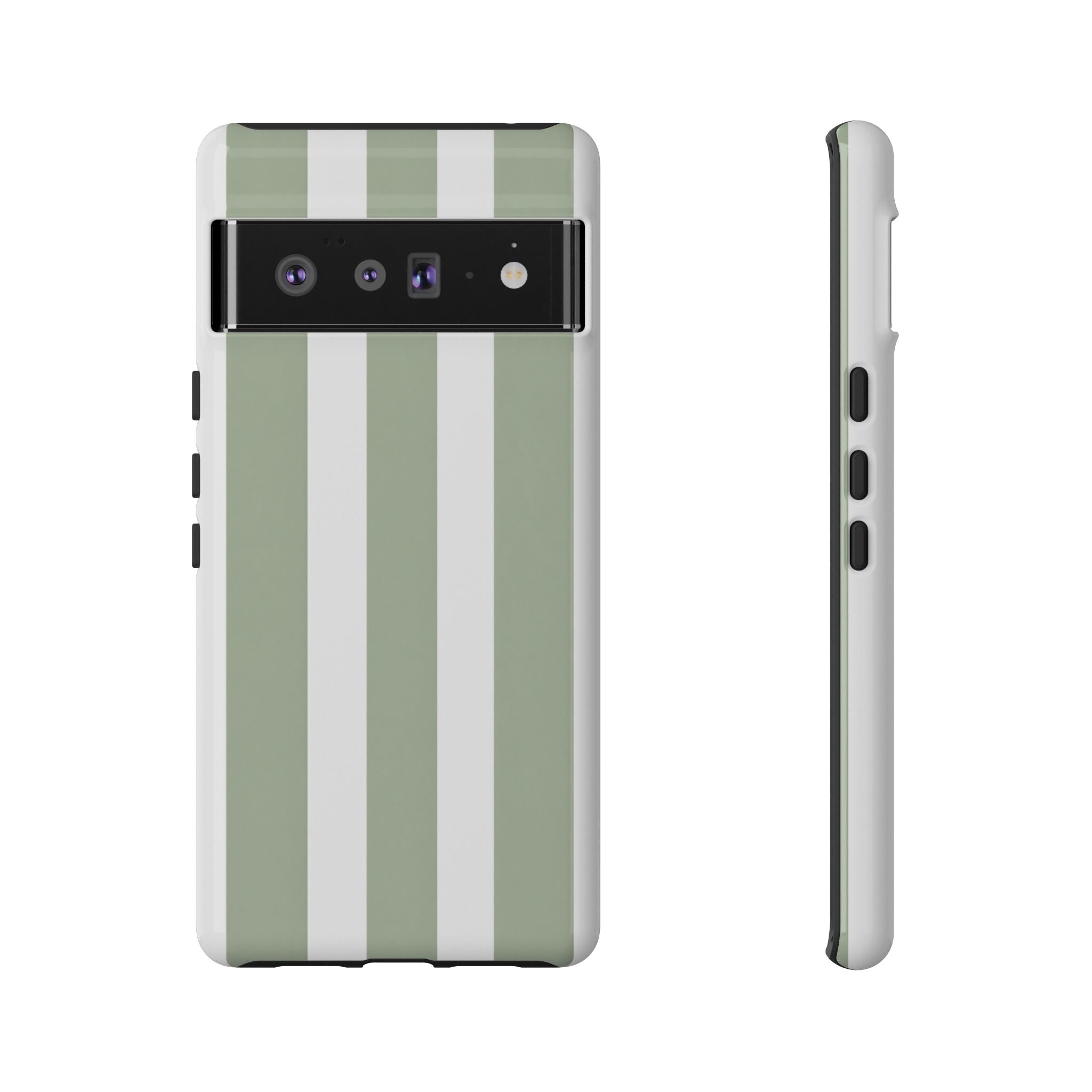 Striped Sage Tough Phone Case — Durable Green & White Vertical Stripe Phone Cover