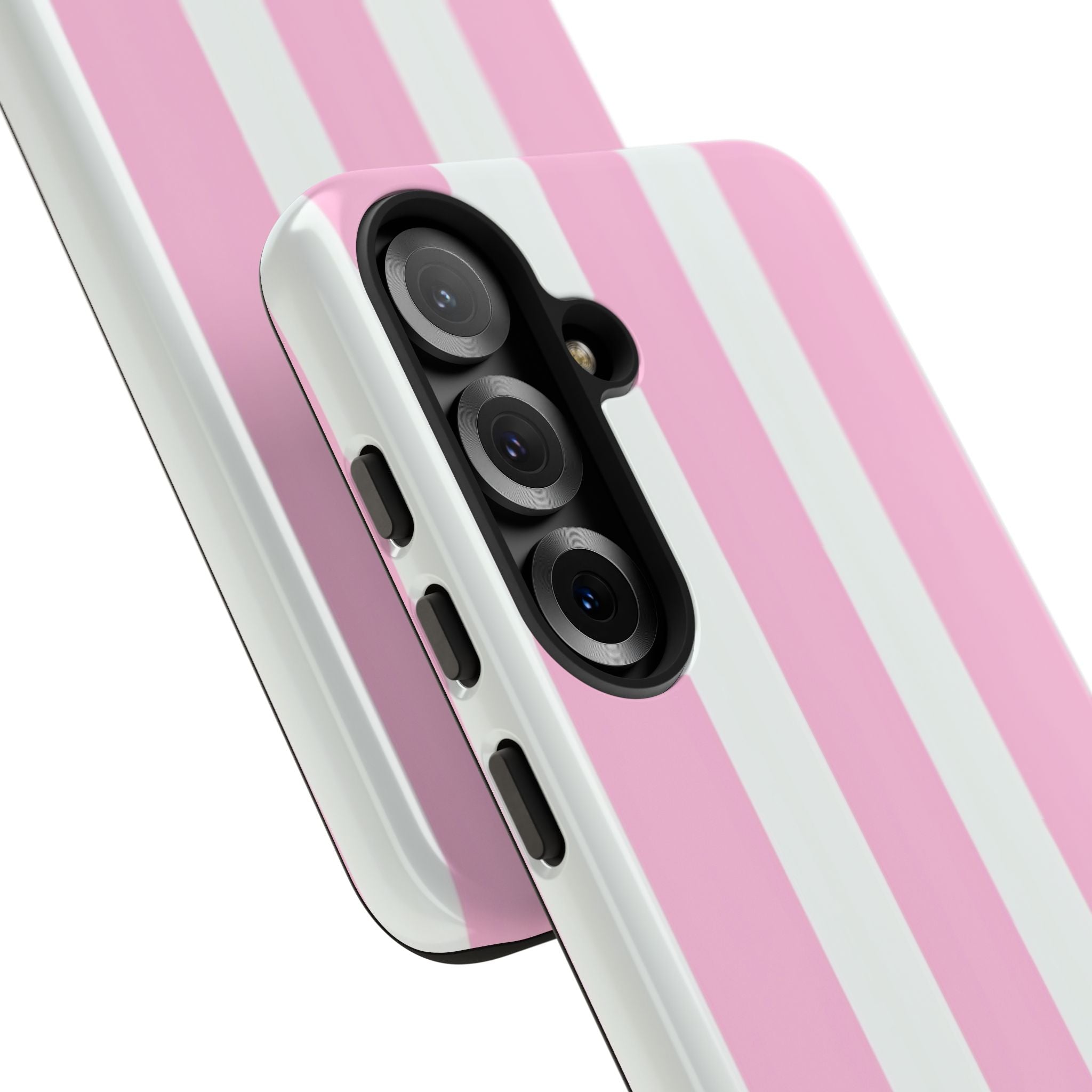 Pink & White Striped Tough Phone Case — Durable Protective Phone Cover