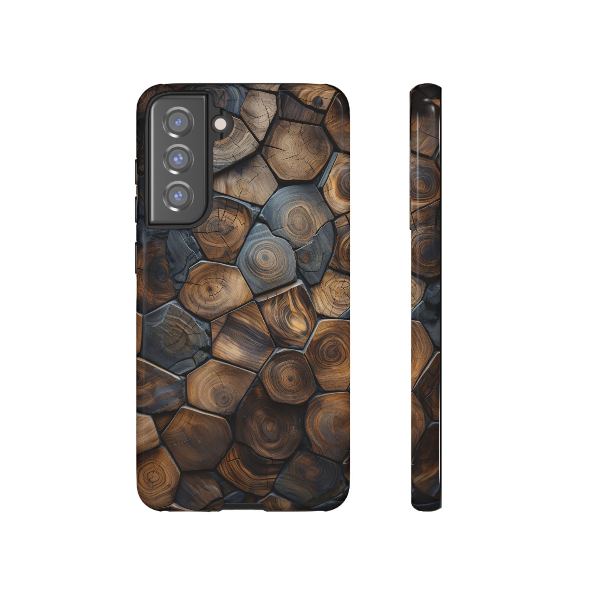 Wood Grain Hex Phone Case — Rustic Geometric iPhone Protection