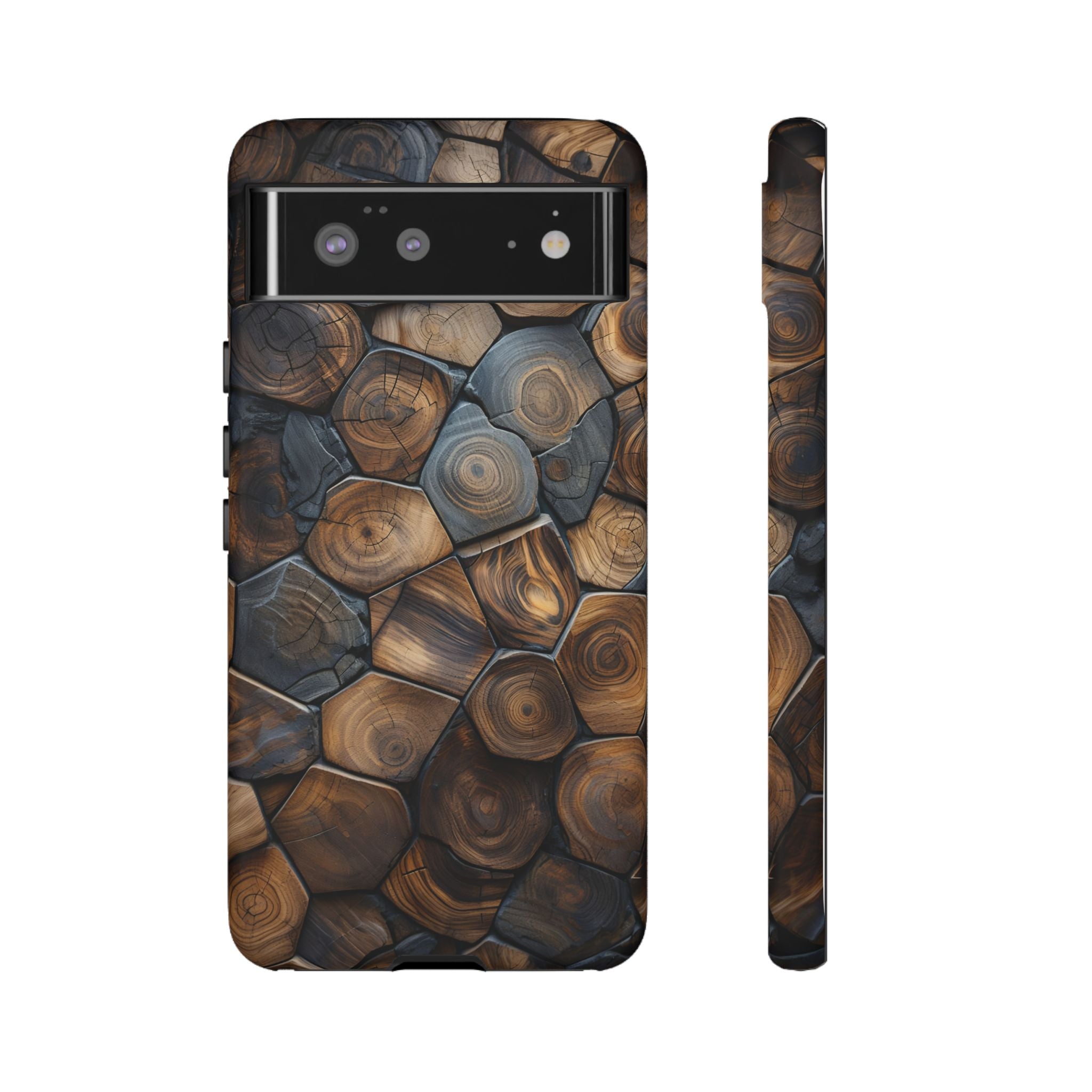 Wood Grain Hex Phone Case — Rustic Geometric iPhone Protection