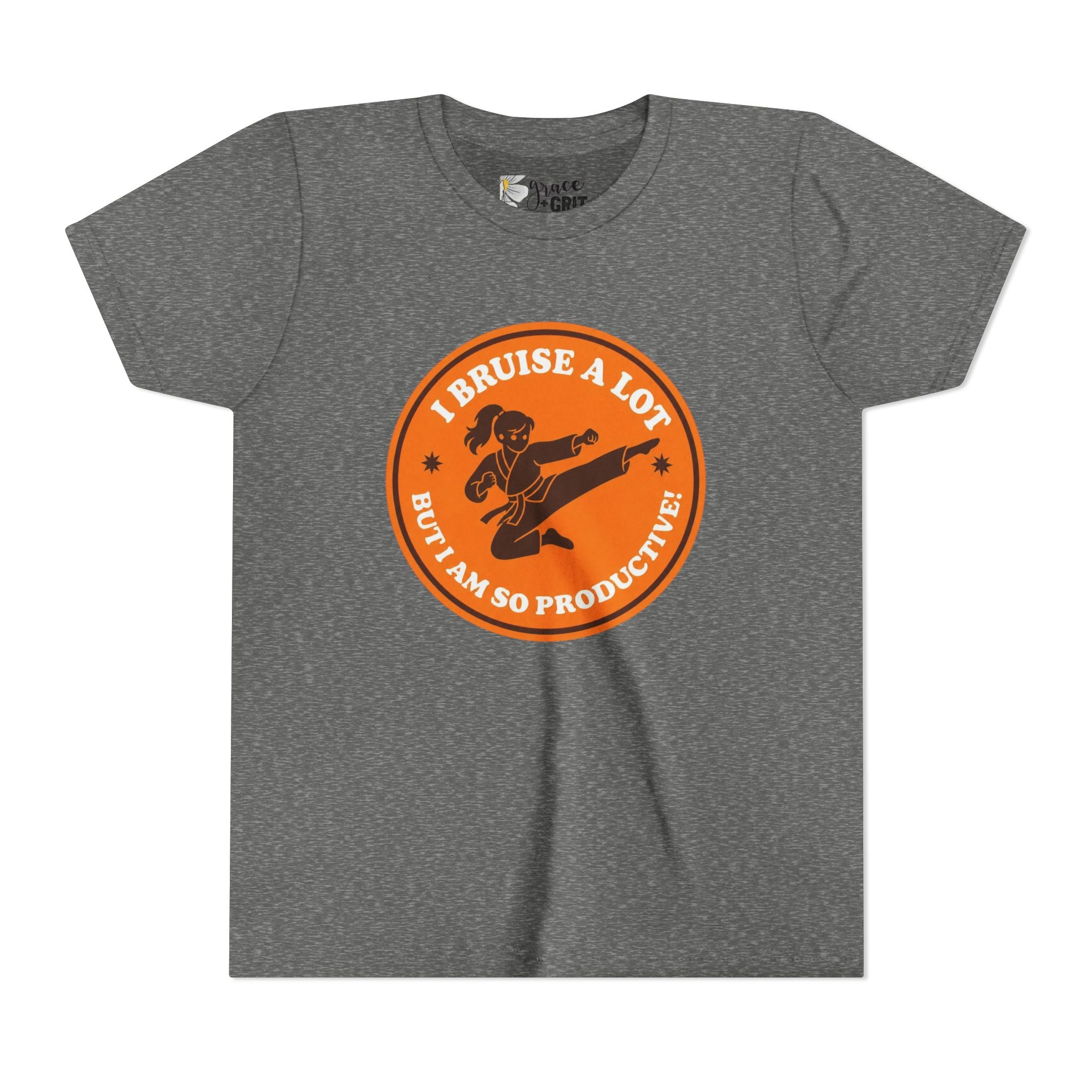 Youth Tee – "I Bruise a Lot But I Am So Productive" Martial Arts Graphic