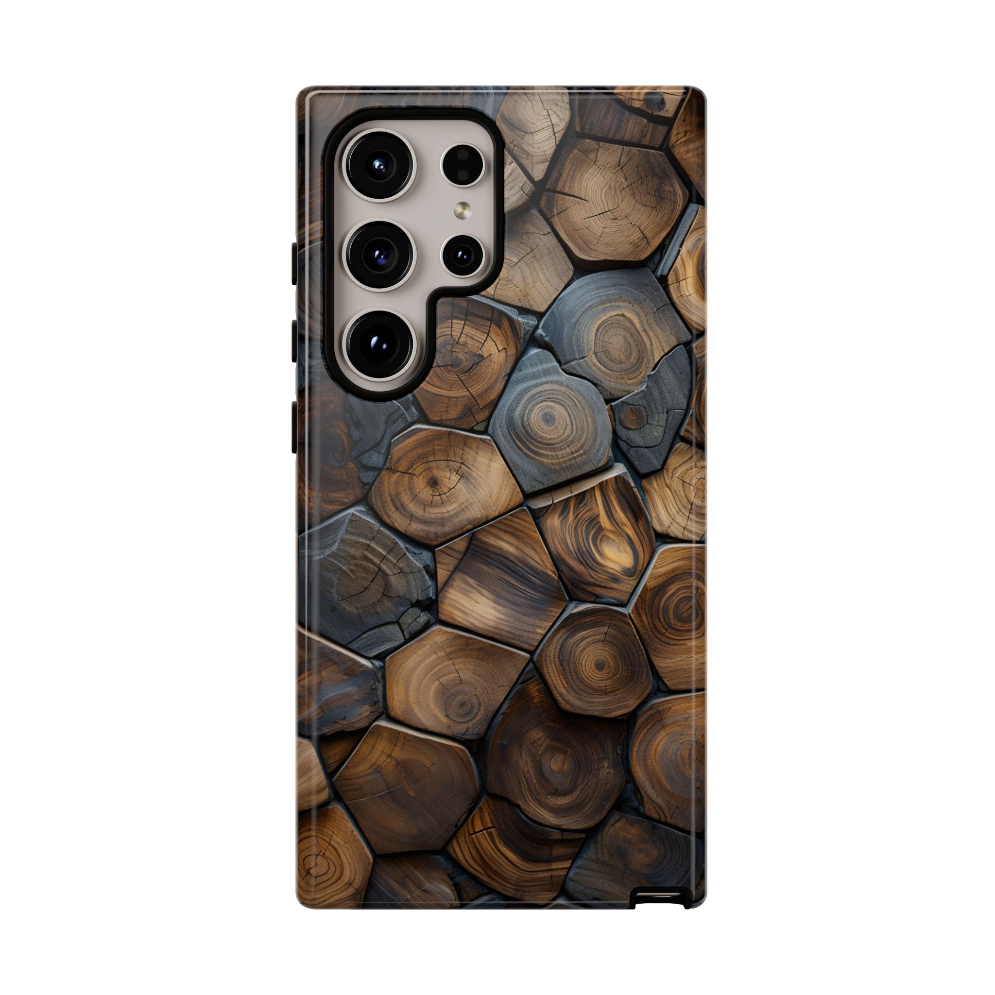 Wood Grain Hex Phone Case — Rustic Geometric iPhone Protection