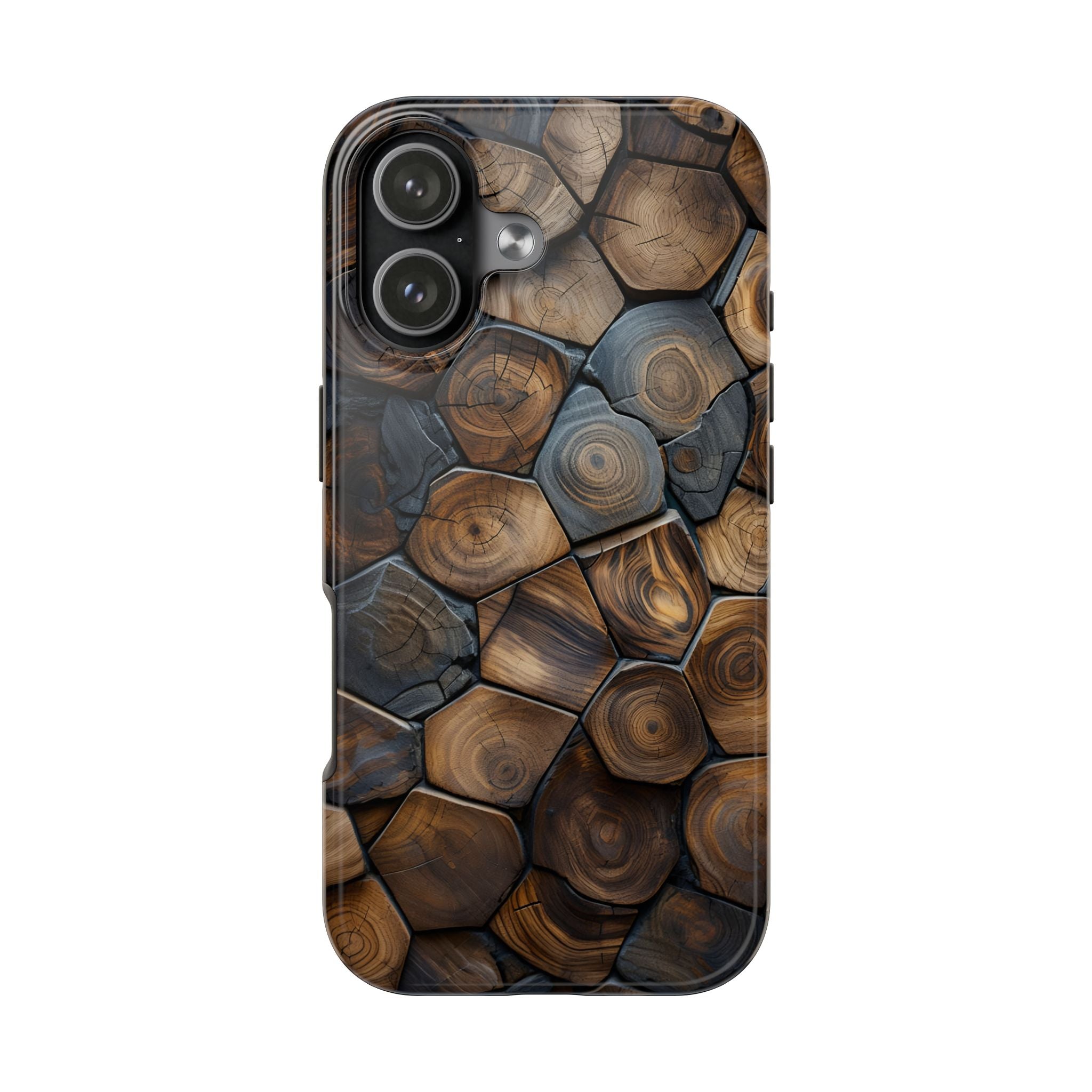 Woodgrain Hex Pattern Tough Phone Case — Rustic Log Cross-Section Design