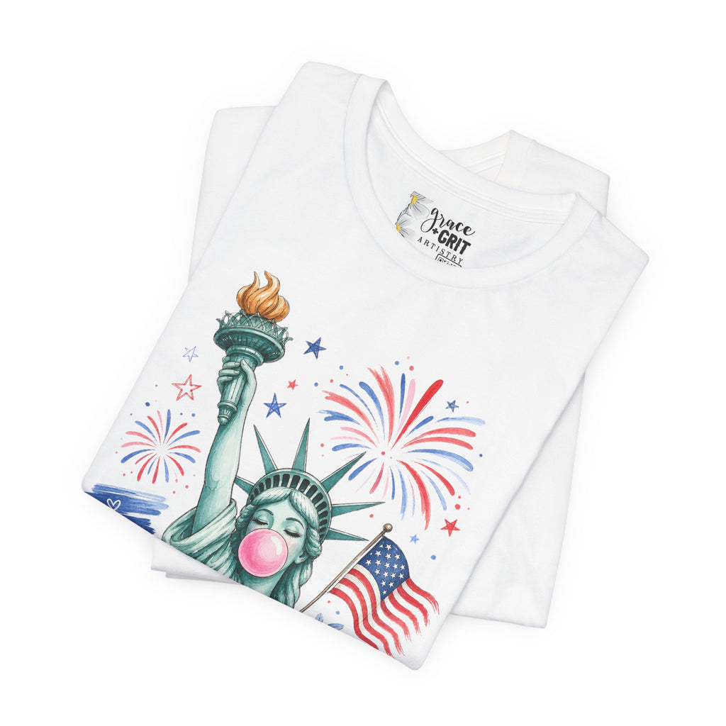 Statue of Liberty Bubblegum Tee — Patriotic 4th of July Graphic T-Shirt