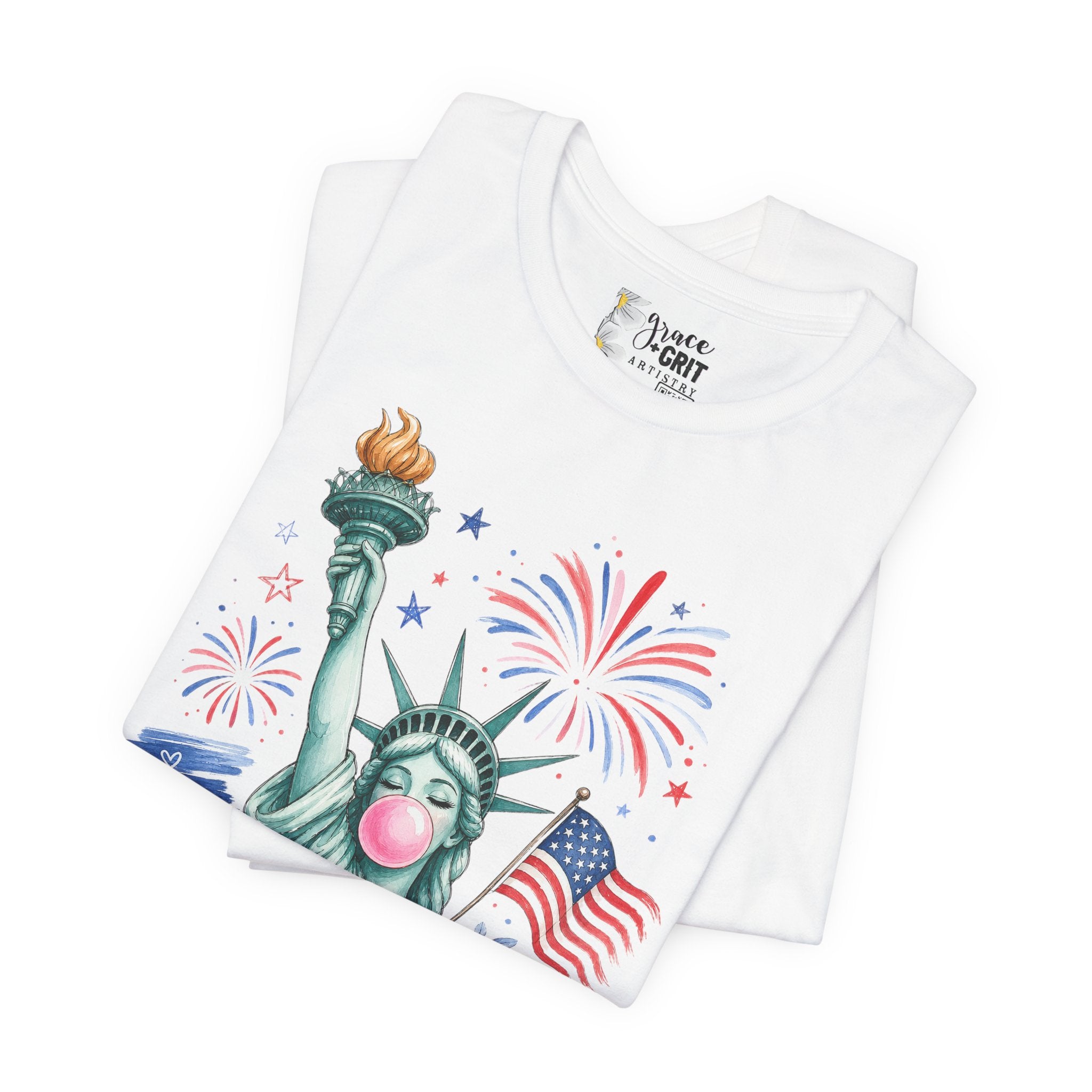 Statue of Liberty Bubblegum Tee — Patriotic 4th of July Graphic T-Shirt