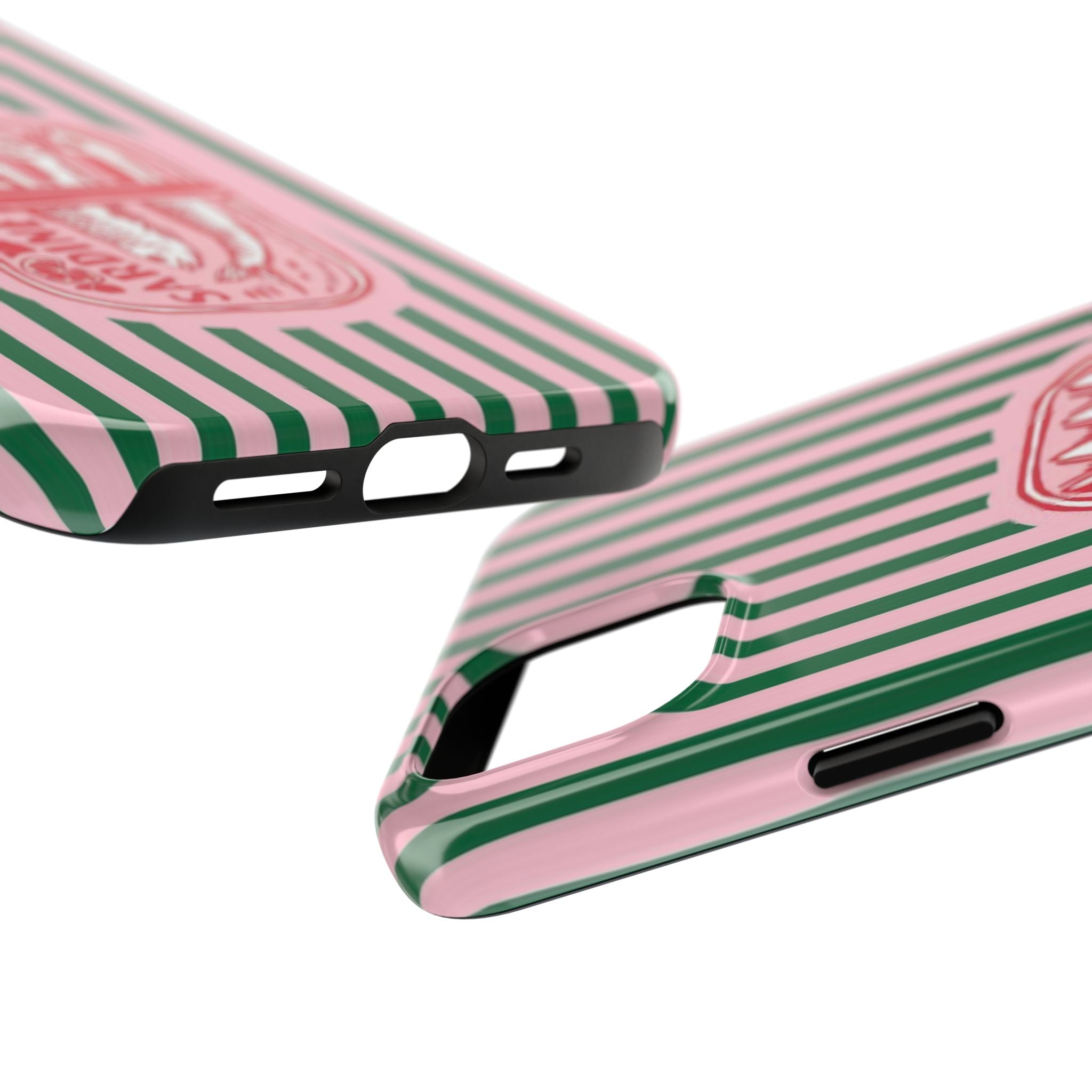 Sardine Stripes Tough Phone Case — Retro Pink & Green Protective Phone Cover