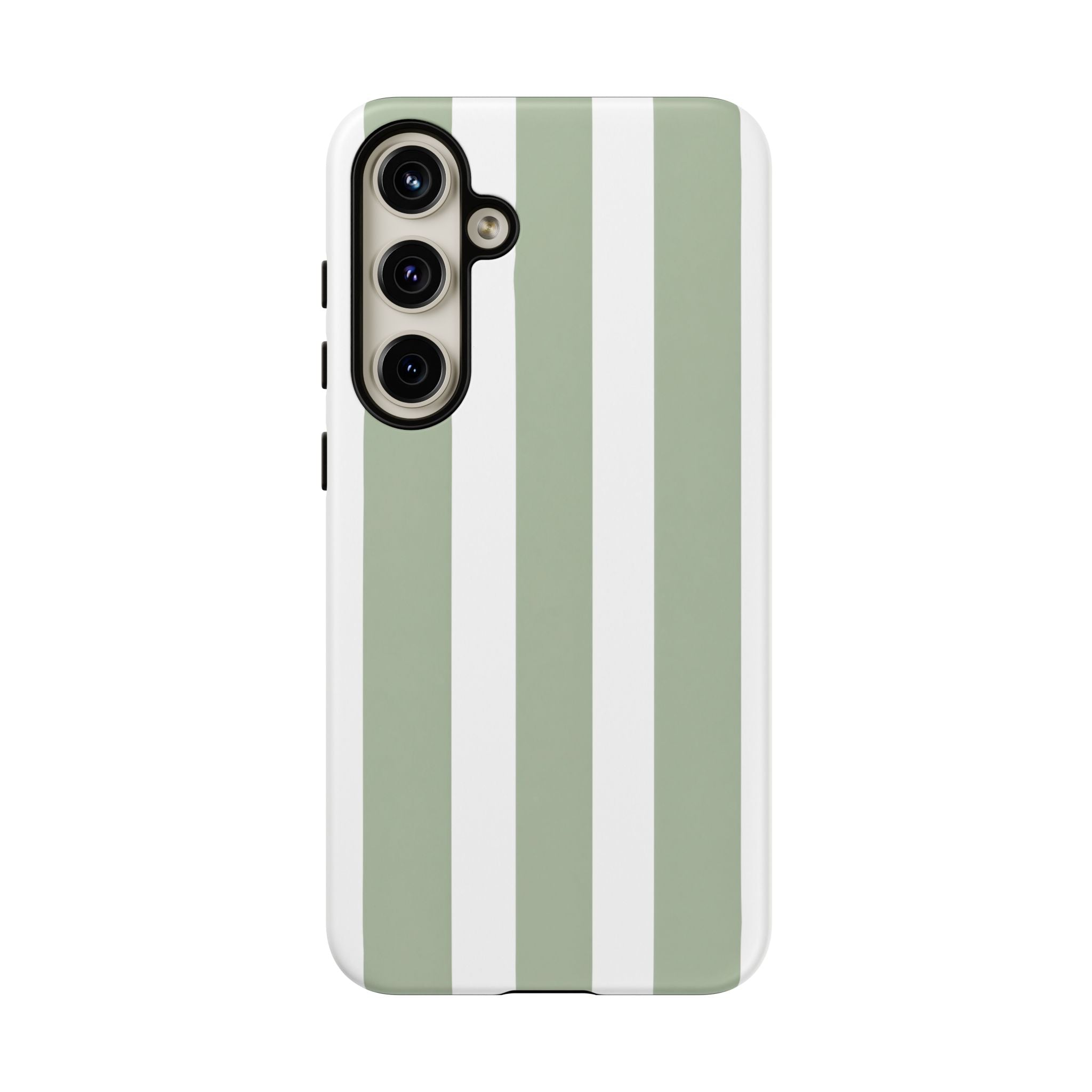 Striped Sage Tough Phone Case — Durable Green & White Vertical Stripe Phone Cover
