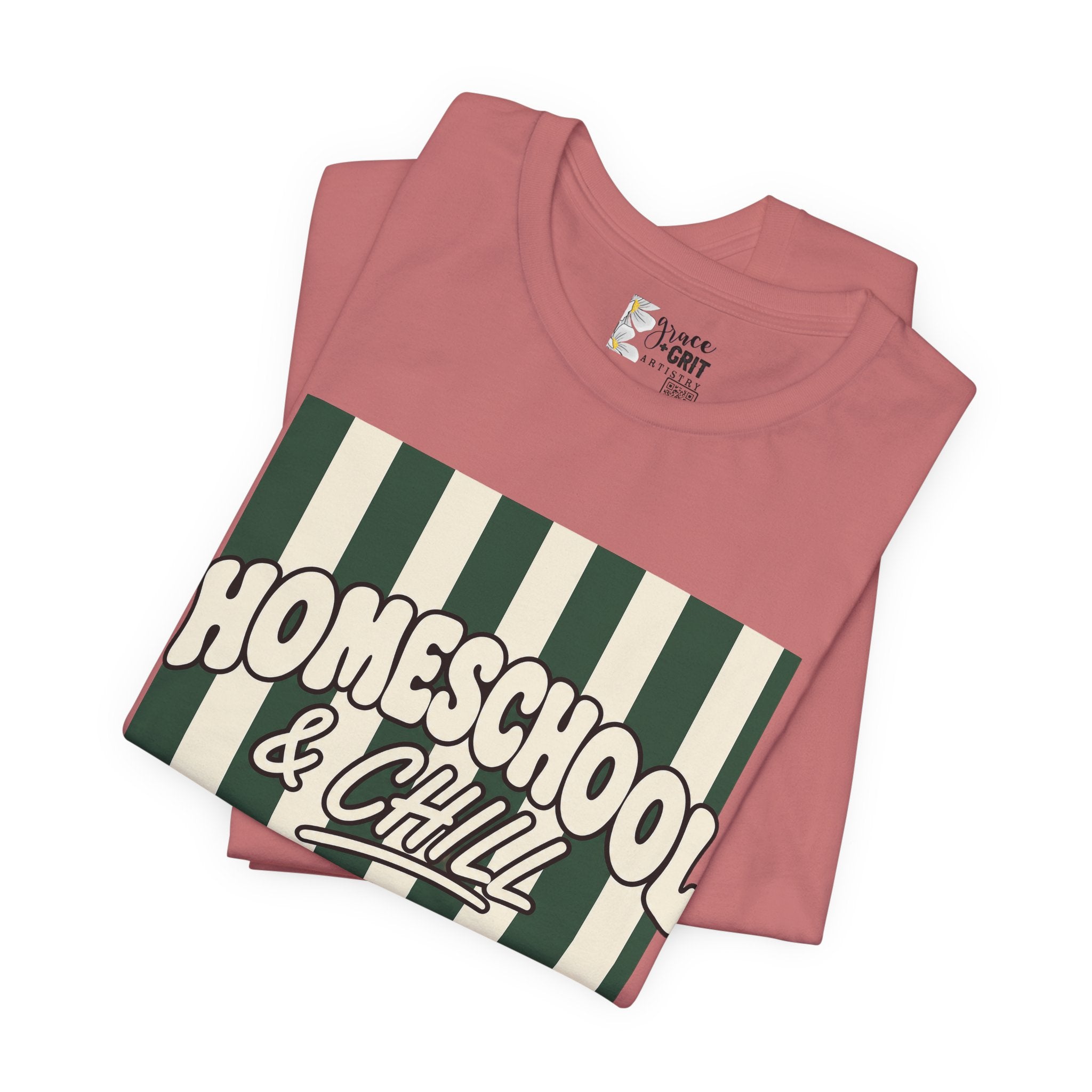 Homeschool & Chill T-Shirt — Retro Green Striped Homeschool Tee
