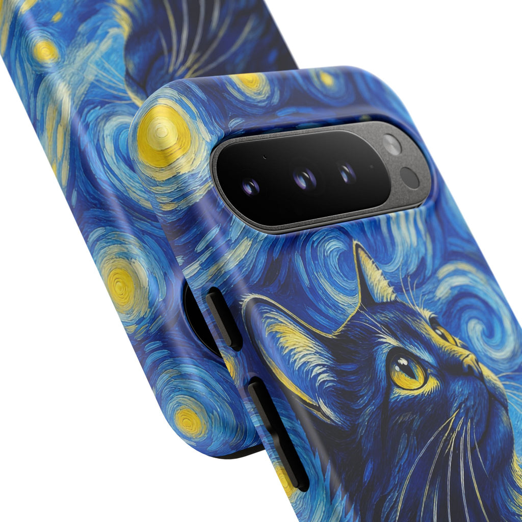 Starry Night Cat Phone Case — Van GoghStyle Blue Galaxy iPhone Cover