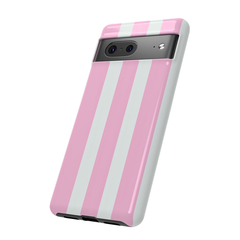 Pink & White Striped Tough Phone Case — Durable Protective Phone Cover