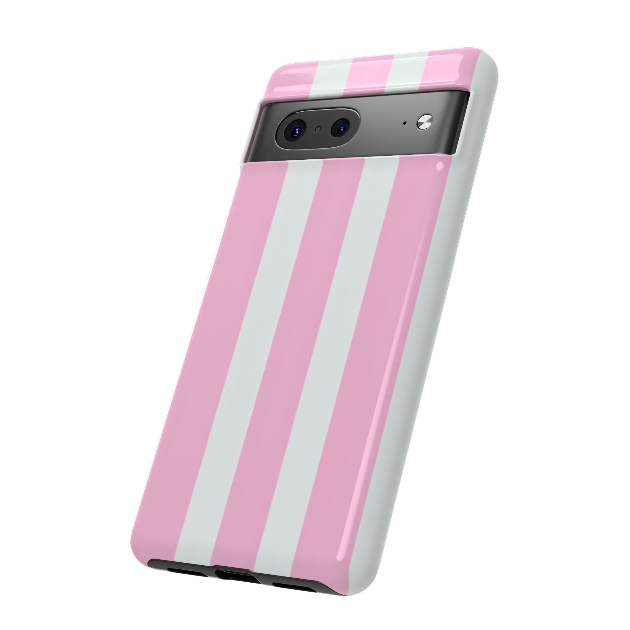 Pink & White Striped Tough Phone Case — Durable Protective Phone Cover