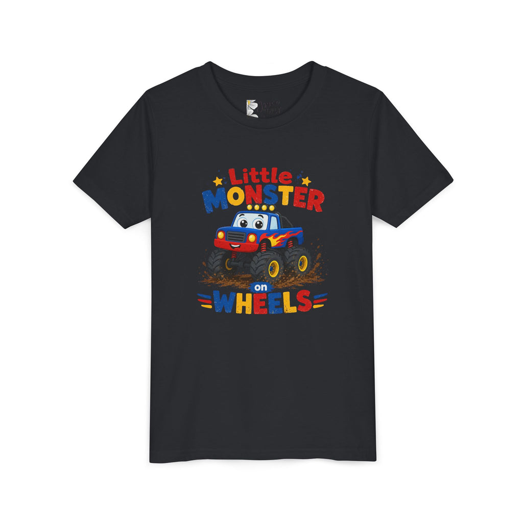 Kids Monster Truck Tee — "Little Monster on Wheels" Youth Short Sleeve Shirt