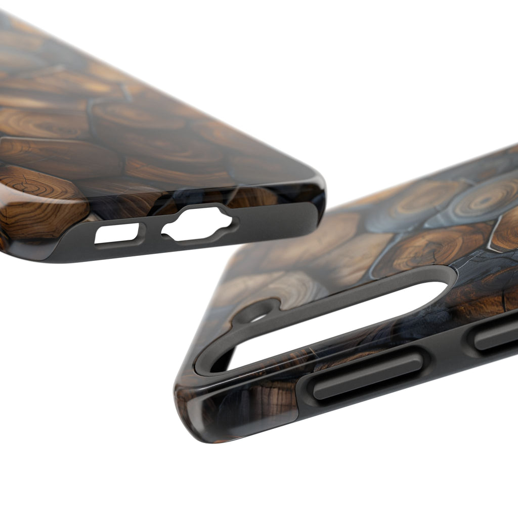 Woodgrain Hex Pattern Tough Phone Case — Rustic Log Cross-Section Design