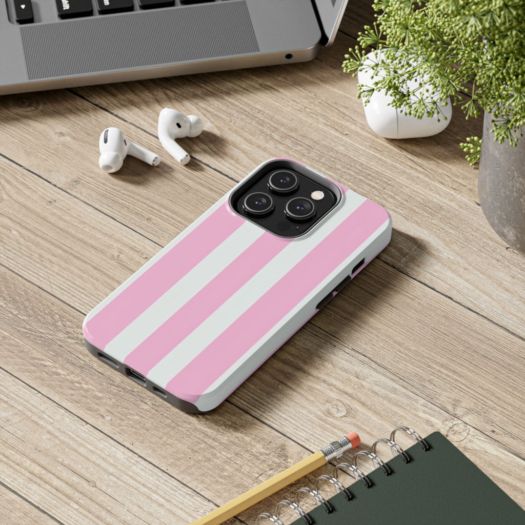 Pink & White Stripe Tough Phone Case — Protective Stripe iPhone Cover