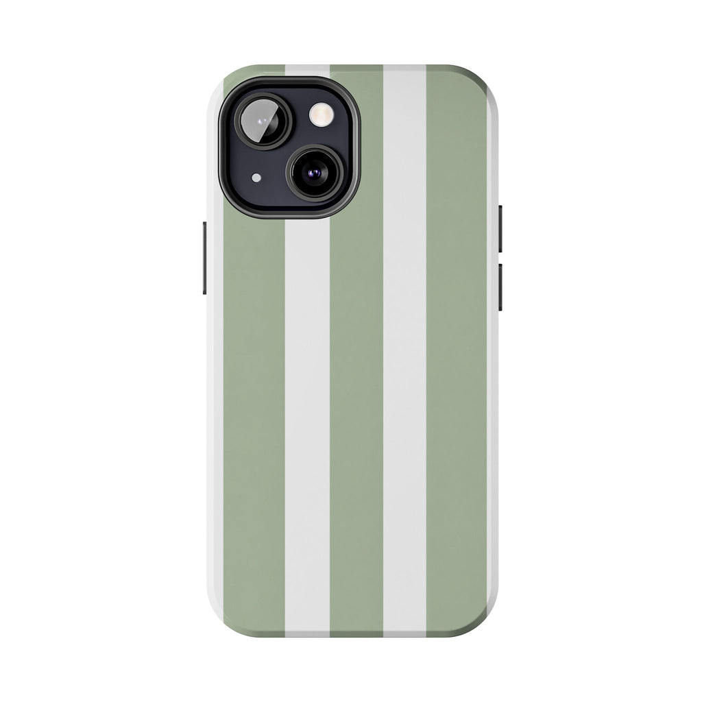 Sage & White Striped Tough Phone Case — Durable Protective Phone Cover