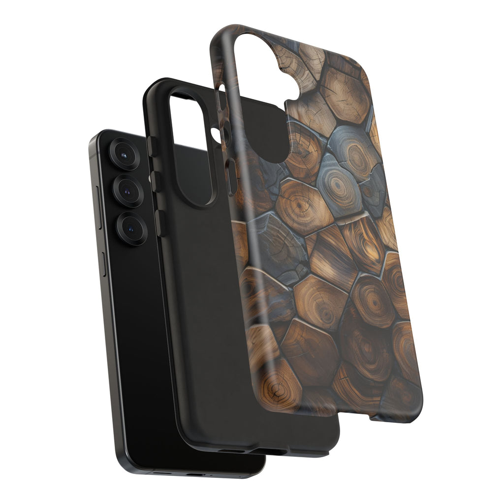 Wood Grain Hex Phone Case — Rustic Geometric iPhone Protection