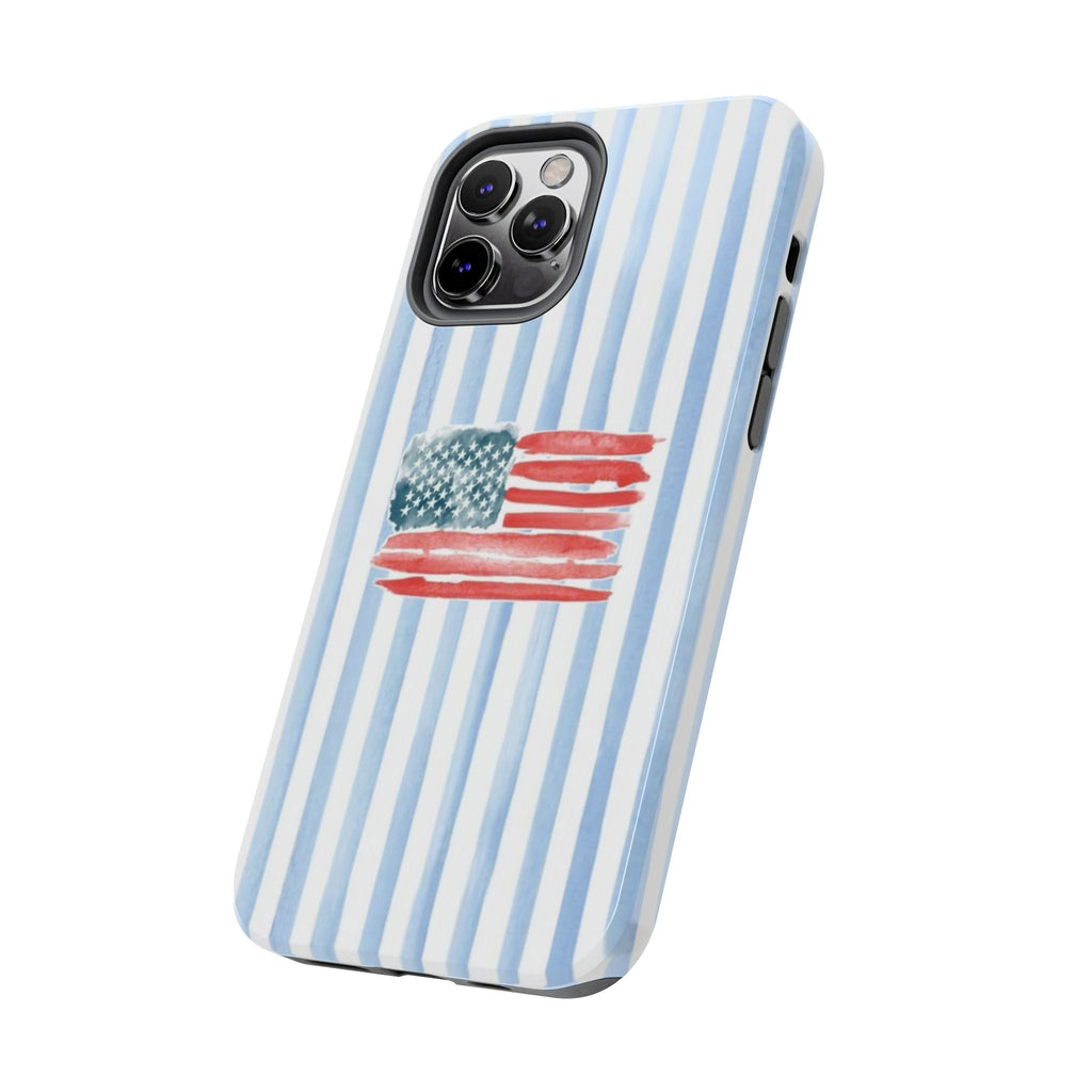 American Flag Watercolor Tough Phone Case — Blue Striped Patriotic Phone Case