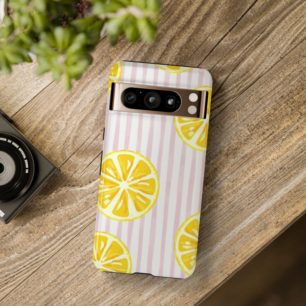Lemon Slices Tough Case — Cute Pink Stripe Phone Cover