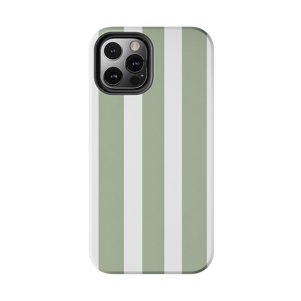 Sage & White Striped Tough Phone Case — Durable Protective Phone Cover