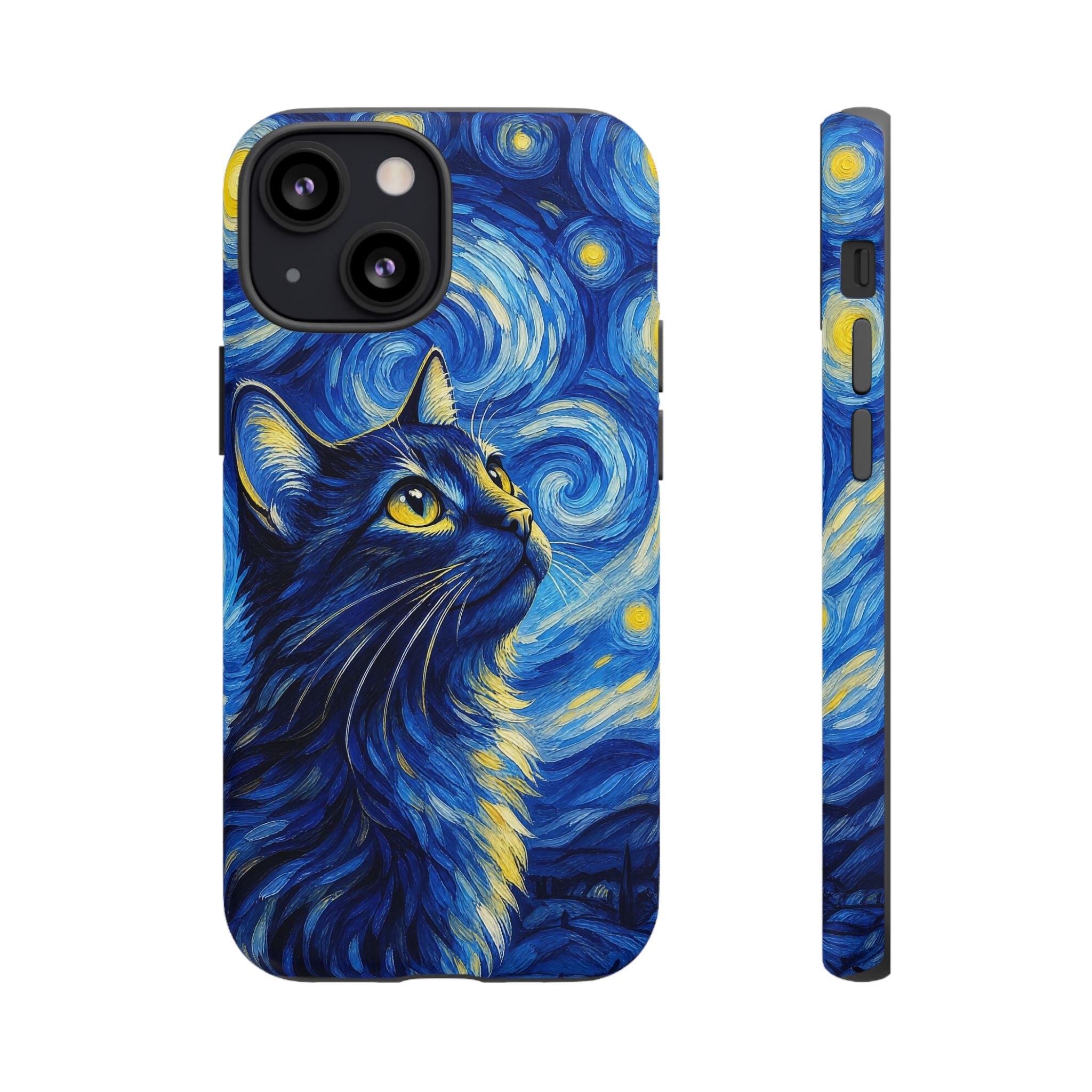 Starry Night Cat Phone Case — Van GoghStyle Blue Galaxy iPhone Cover