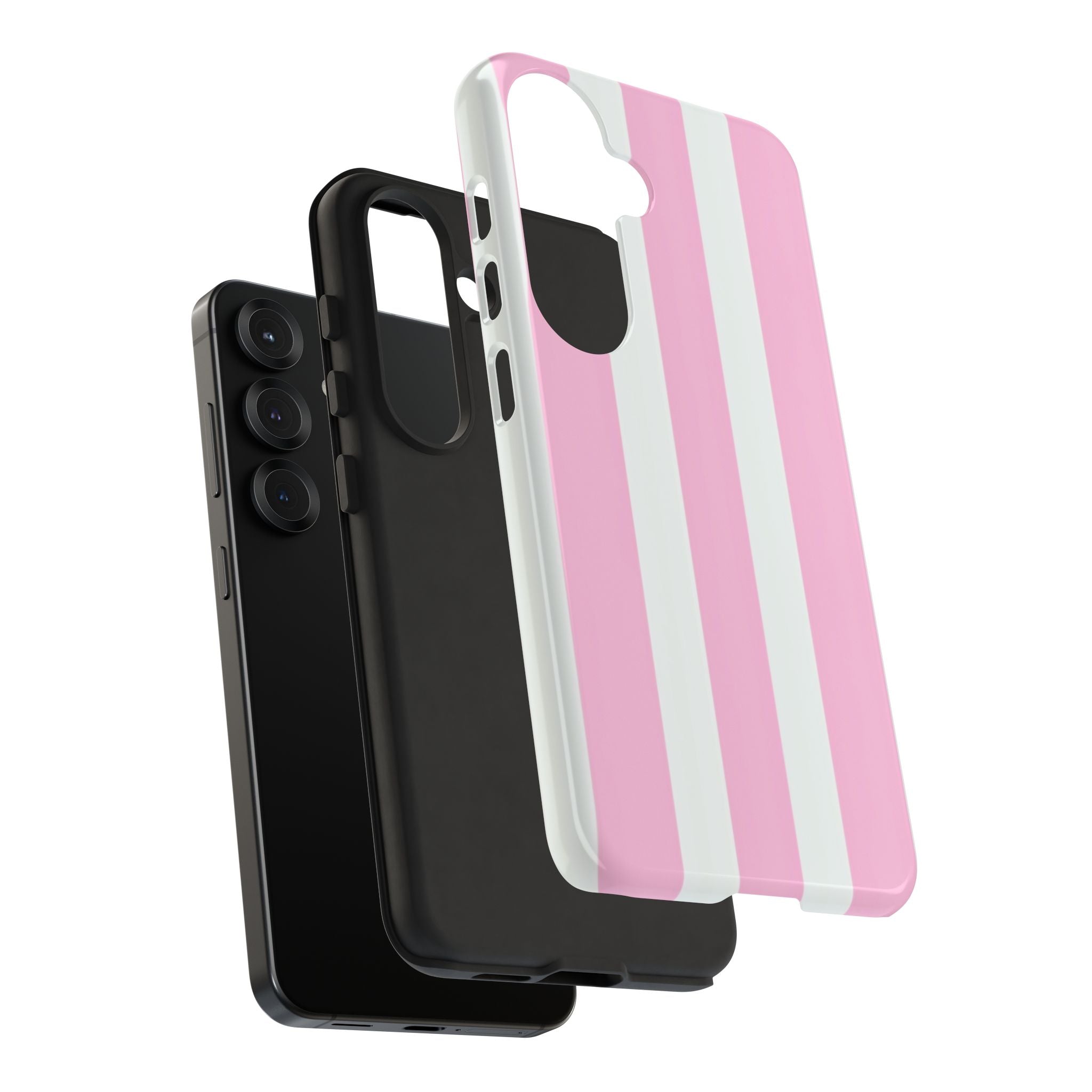 Pink & White Striped Tough Phone Case — Durable Protective Phone Cover