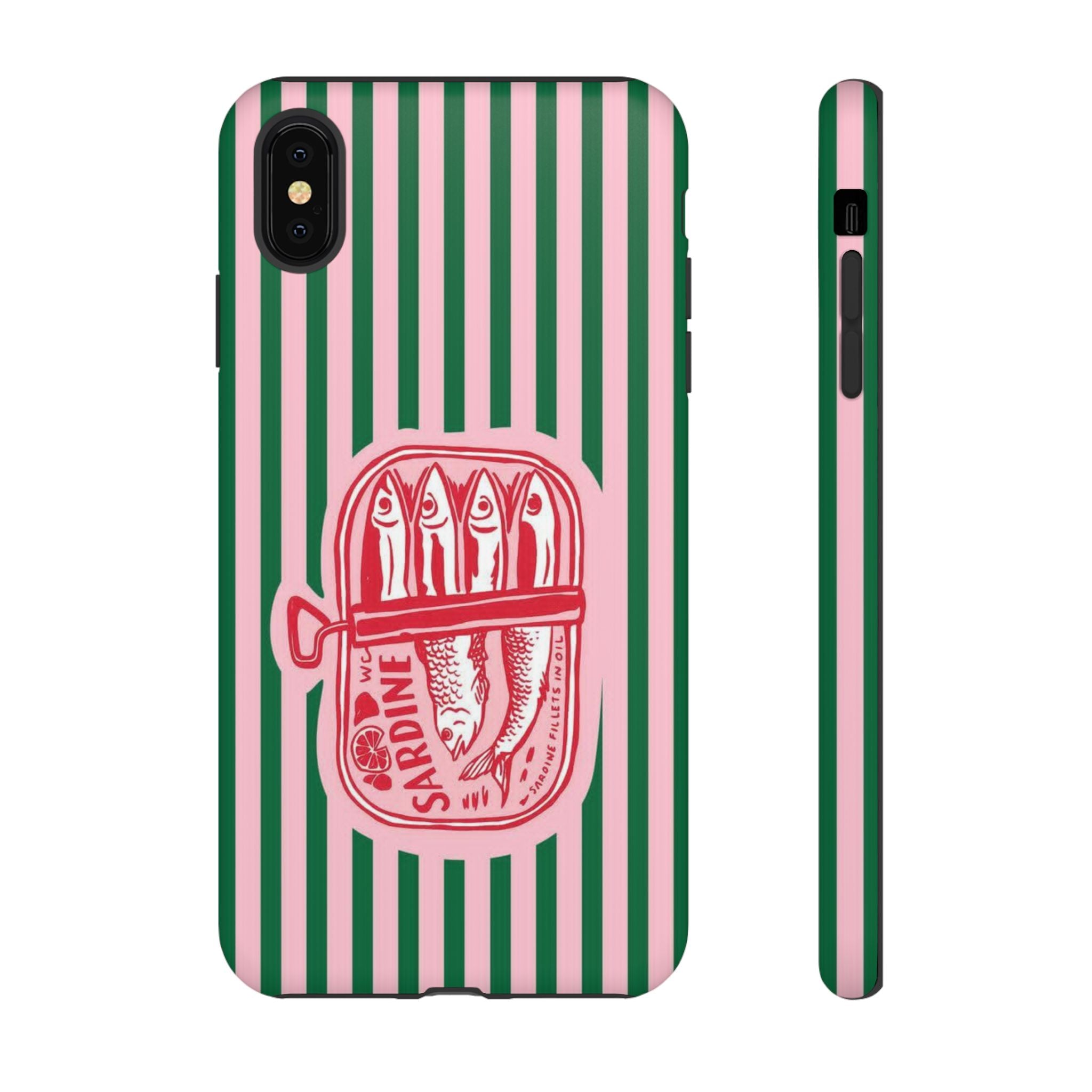 Sardine Stripe Phone Case — Retro Pink & Green Nautical Protection