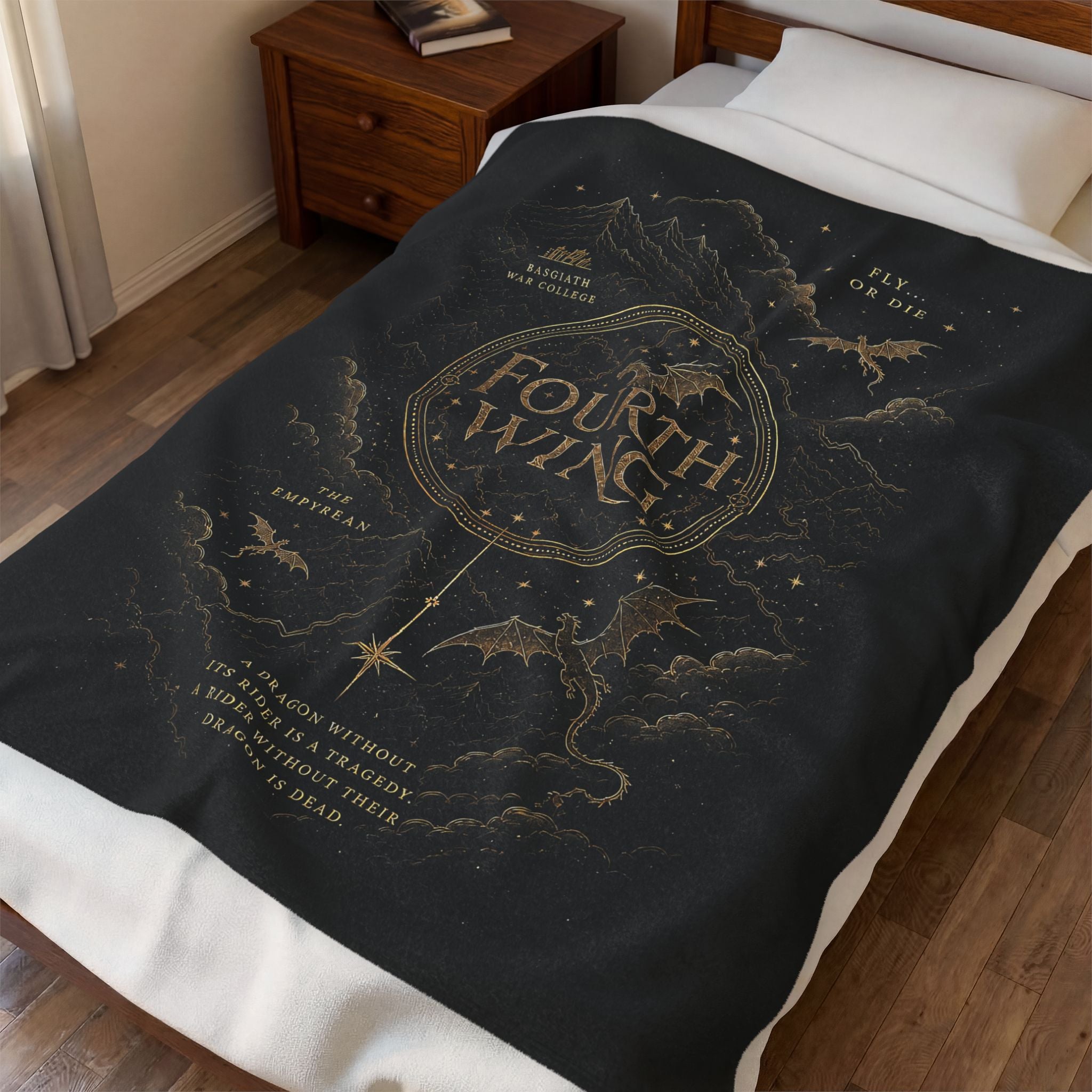 Fourth Wing Velveteen Plush Blanket — Fantasy Book-Lover Throw