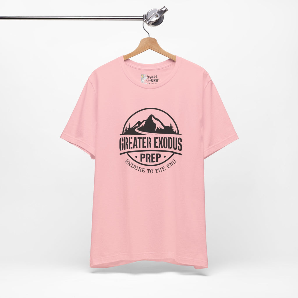 Greater Exodus Prep T-Shirt — Mountain Logo “Endure to the End” Adventure Tee